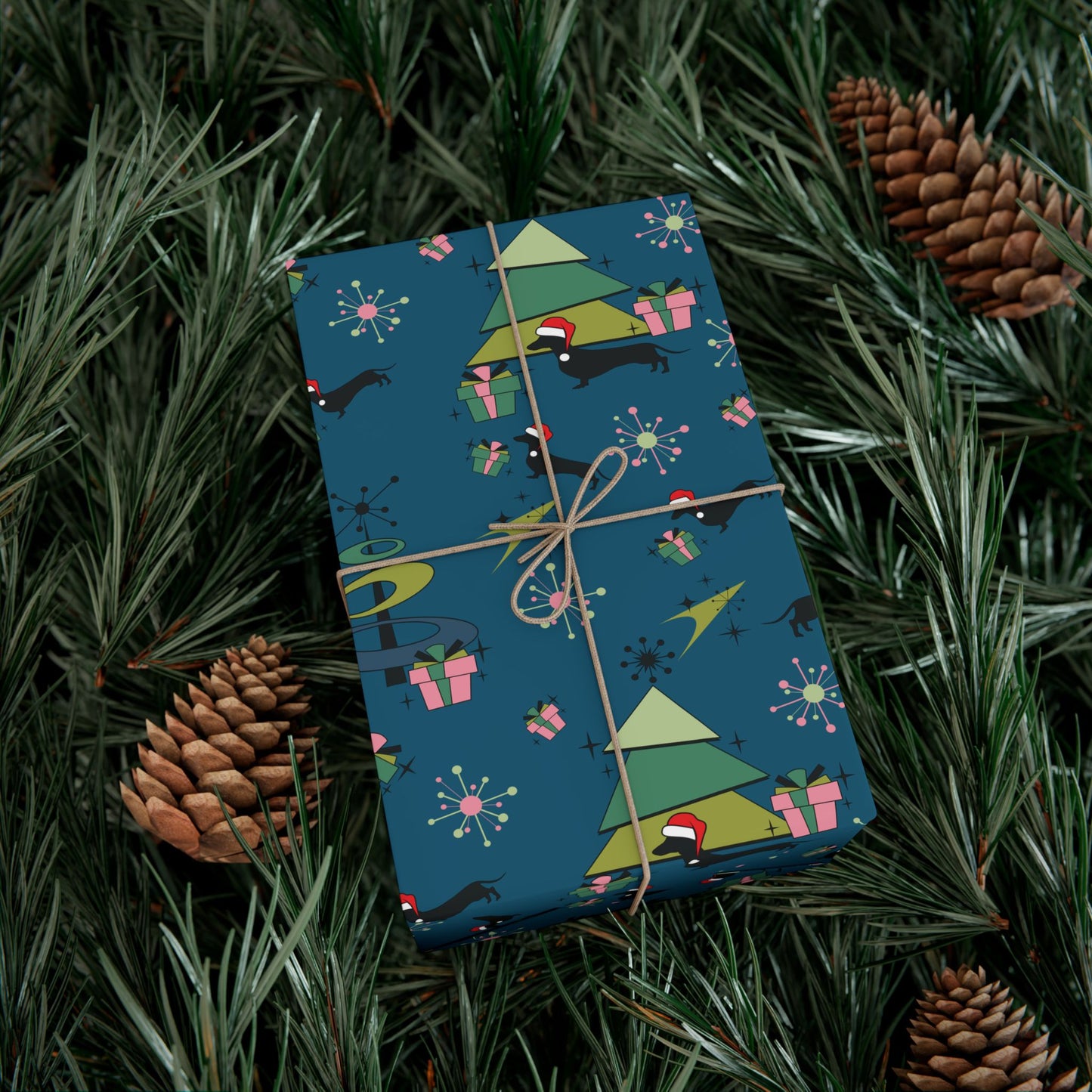 Retro 50s Atomic Dachshund Wiener Dog MCM Blue Eco-Friendly Wrapping Paper