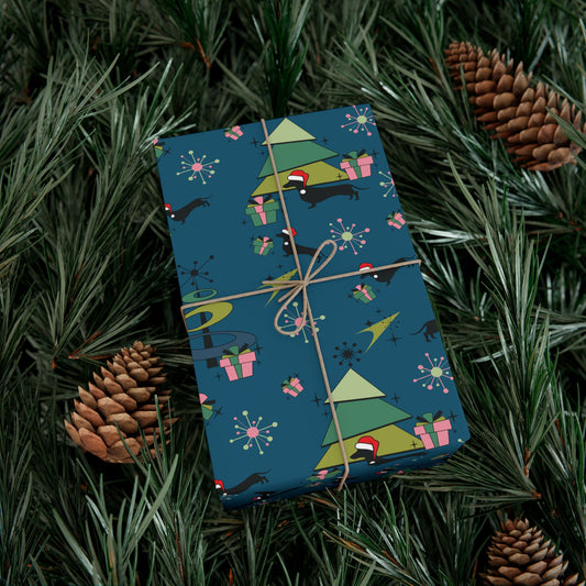 Retro 50s Atomic Dachshund Wiener Dog MCM Blue Eco-Friendly Wrapping Paper