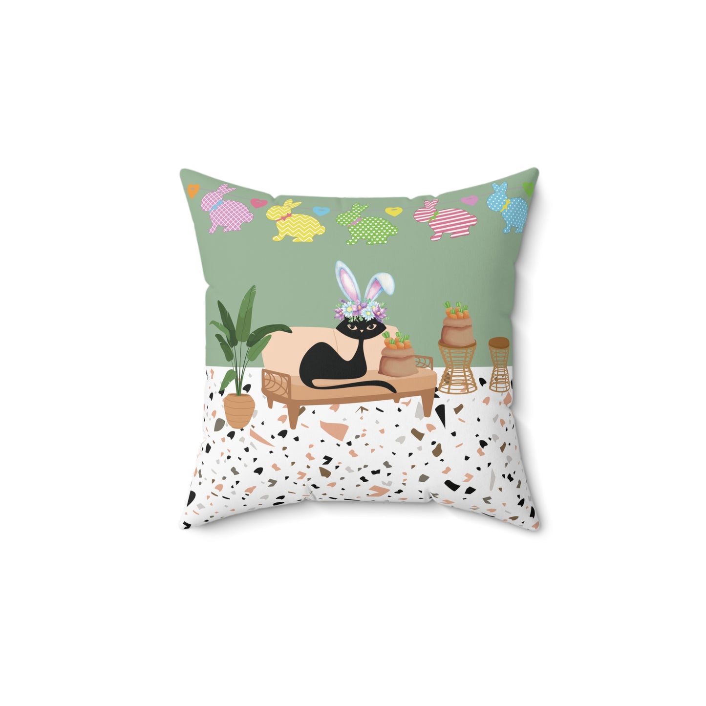 Retro Easter Atomic Cat Mid Century Mod Colorful Throw Pillow