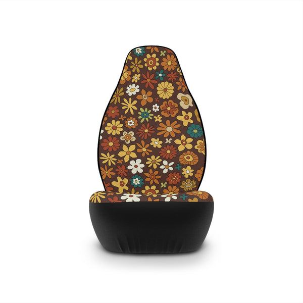 Retro Groovy Flowers Mid Century Modern 60s 70s Brown Car Seat Covers