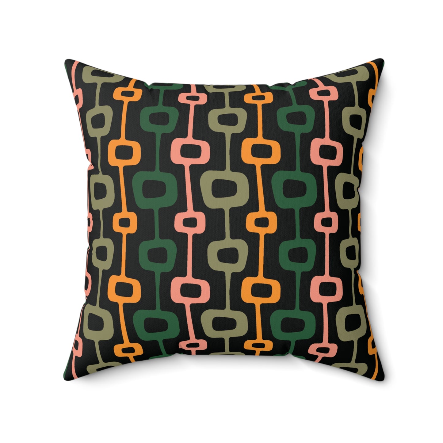 Retro 60s 70s Mid Century Mod Abstract Black, Green, Mustard Throw Pillow