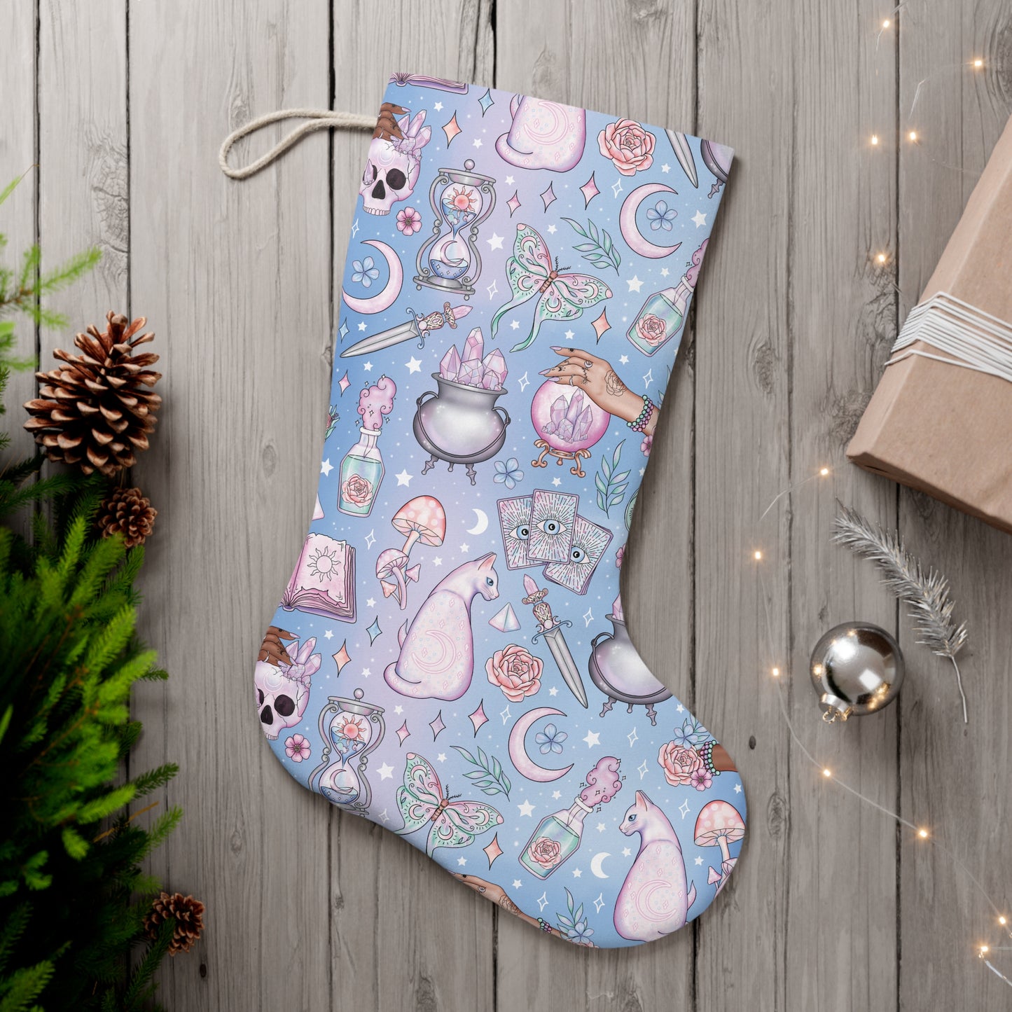 Pastel Goth Witchy Kawaii Blue Soft Goth Christmas Holiday Stocking