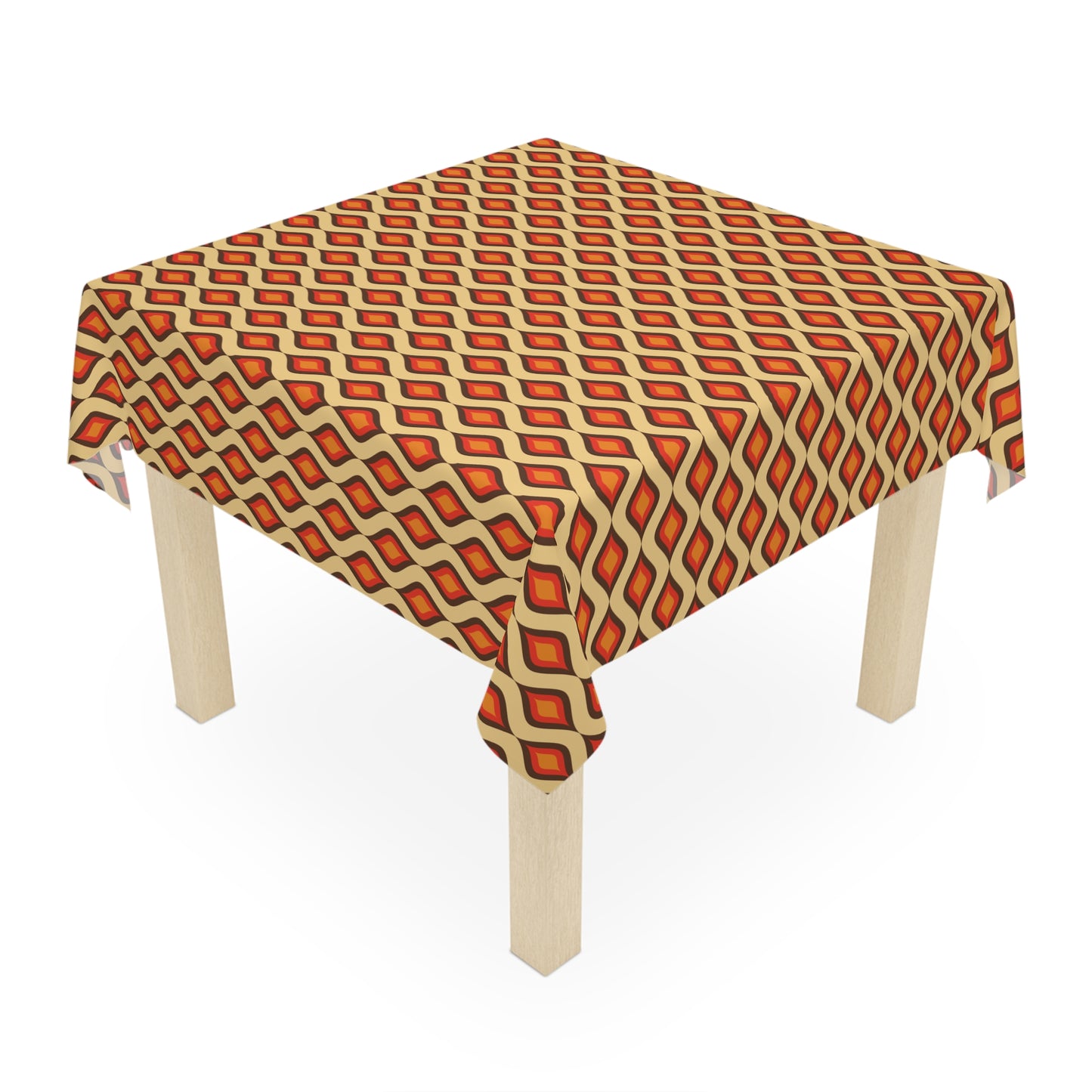 Retro 60s 70s Mid Century Mod Funky Geometric Mustard, Orange and Brown Tablecloth