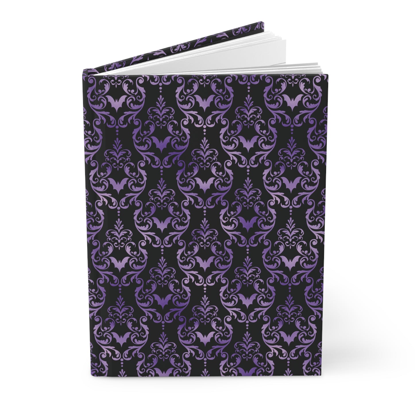 Dark Academia Damask Bat, Victorian Goth Inspired Purple & Black Glam Goth Matte Hardcover Journal