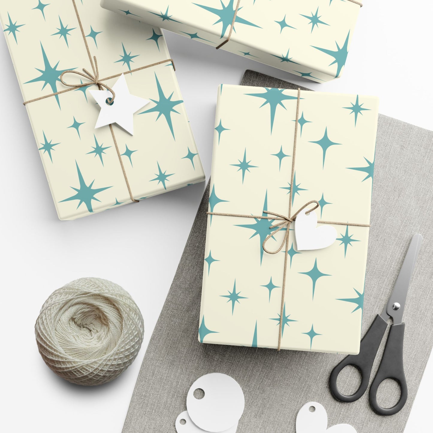Retro Atomic Starburst MCM Off-White & Blue Gift Wrapping Paper