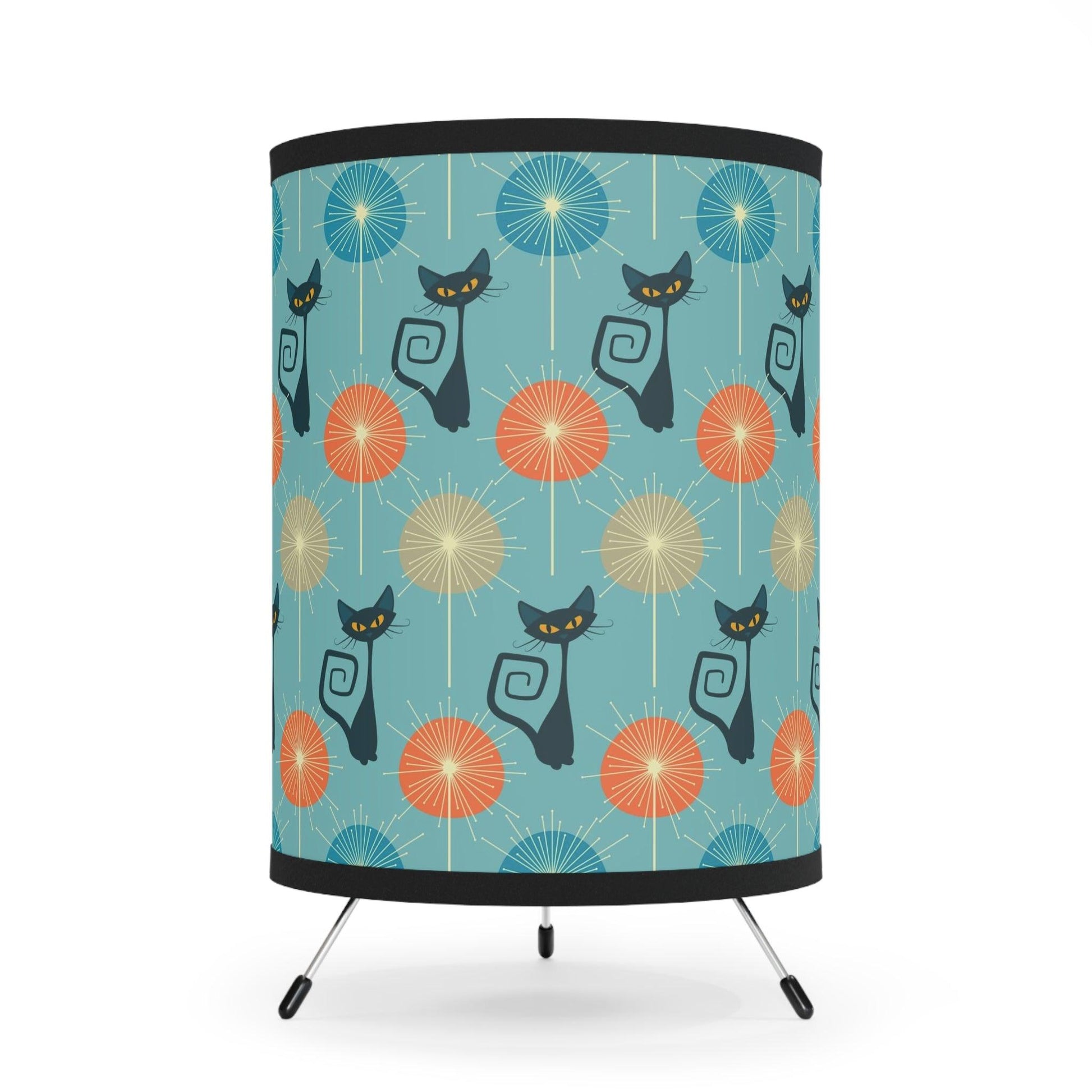 Retro Atomic Cat Mid Century Mod Blue, Orange & Black Accent Lamp | lovevisionkarma.com