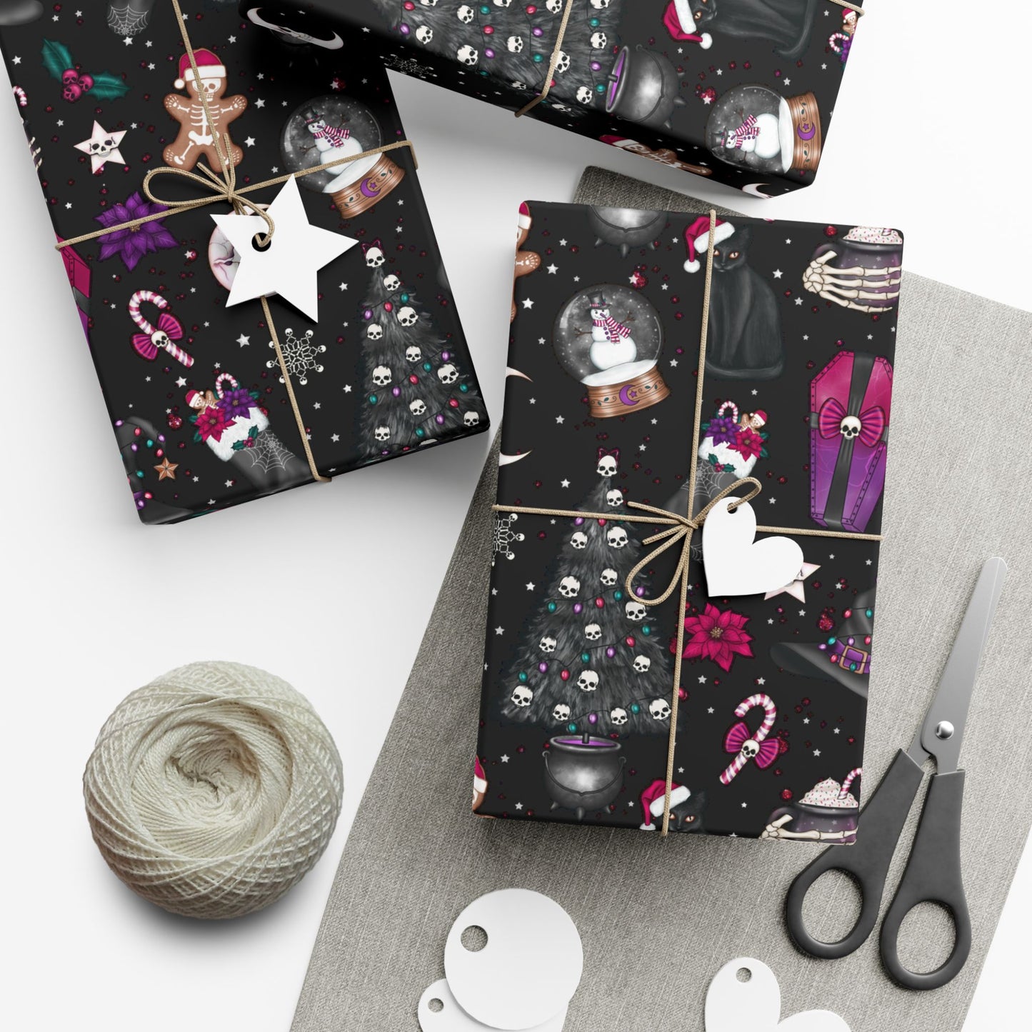 Kitschy Goth Christmas, Creepmas Whimsigoth Black Eco-friendly Gift Wrap