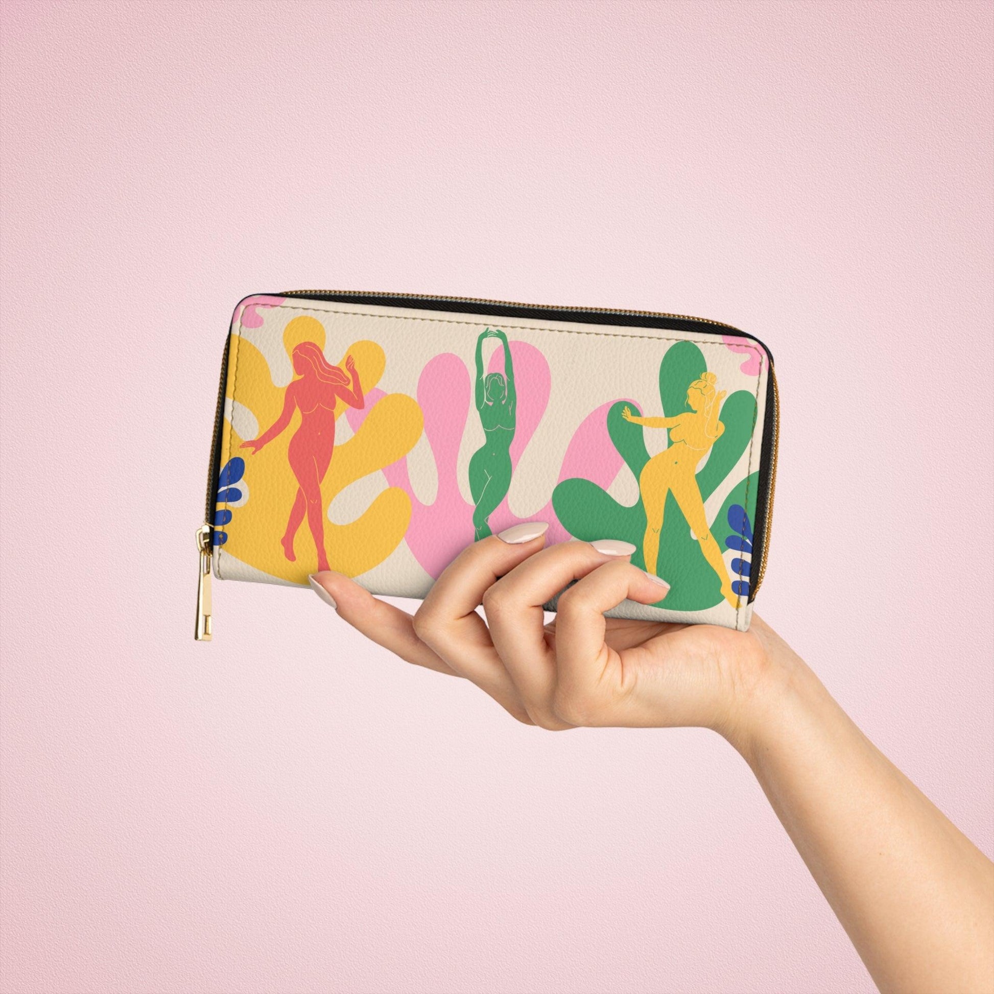 Retro Dancing Women Silhouette & Abstract Florals Matisse Inspired Multicolor Zipper Wallet | lovevisionkarma.com