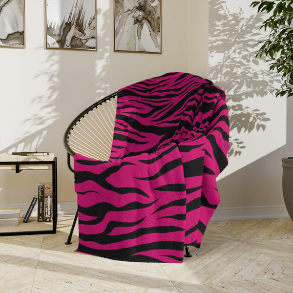 Pink Tiger Stripe Animal Print Velveteen Minky Blanket