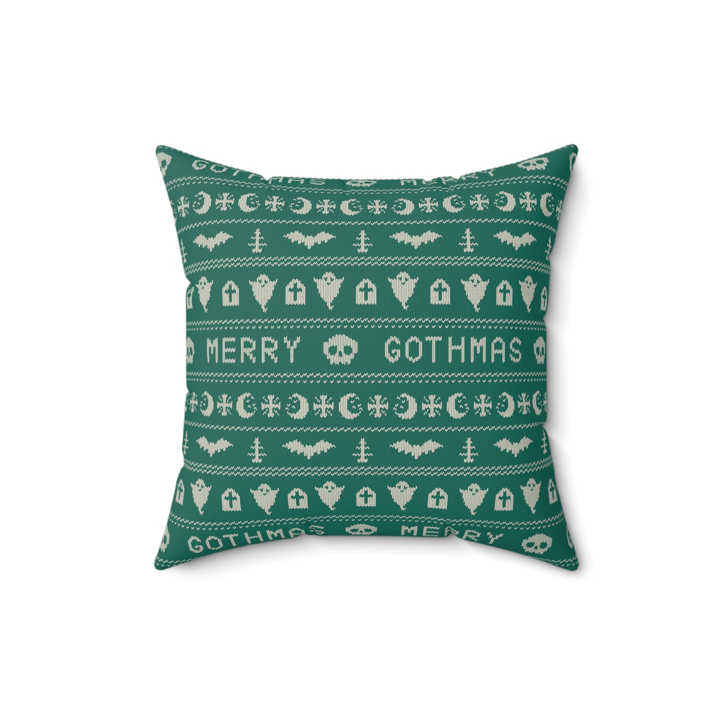 Goth Christmas Ugly Sweater Inspired, Gothmas & Kitschy Creepmas Green Throw Pillow