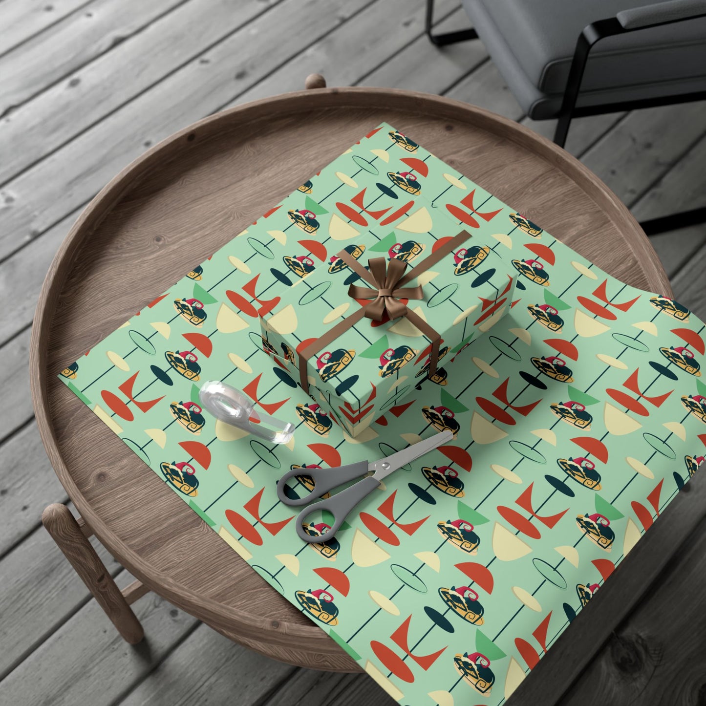 Retro 50's Atomic Cat Christmas Kitschy Mid Century Modern Green Eco-Friendly Wrapping Paper