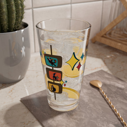 Retro 50s 60s Kitschy Atomic Cats Mid Century Modern Multicolor Pint Glass
