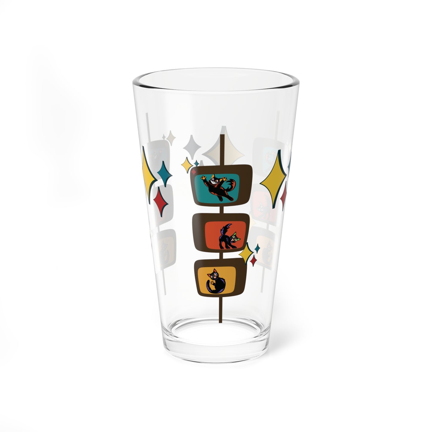 Retro 50s 60s Kitschy Atomic Cats Mid Century Modern Multicolor Pint Glass