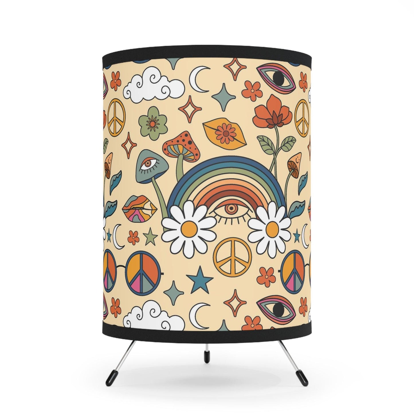 Boho Trippy Mushrooms Groovy Rainbow MCM Multicolor Accent Lamp | lovevisionkarma.com