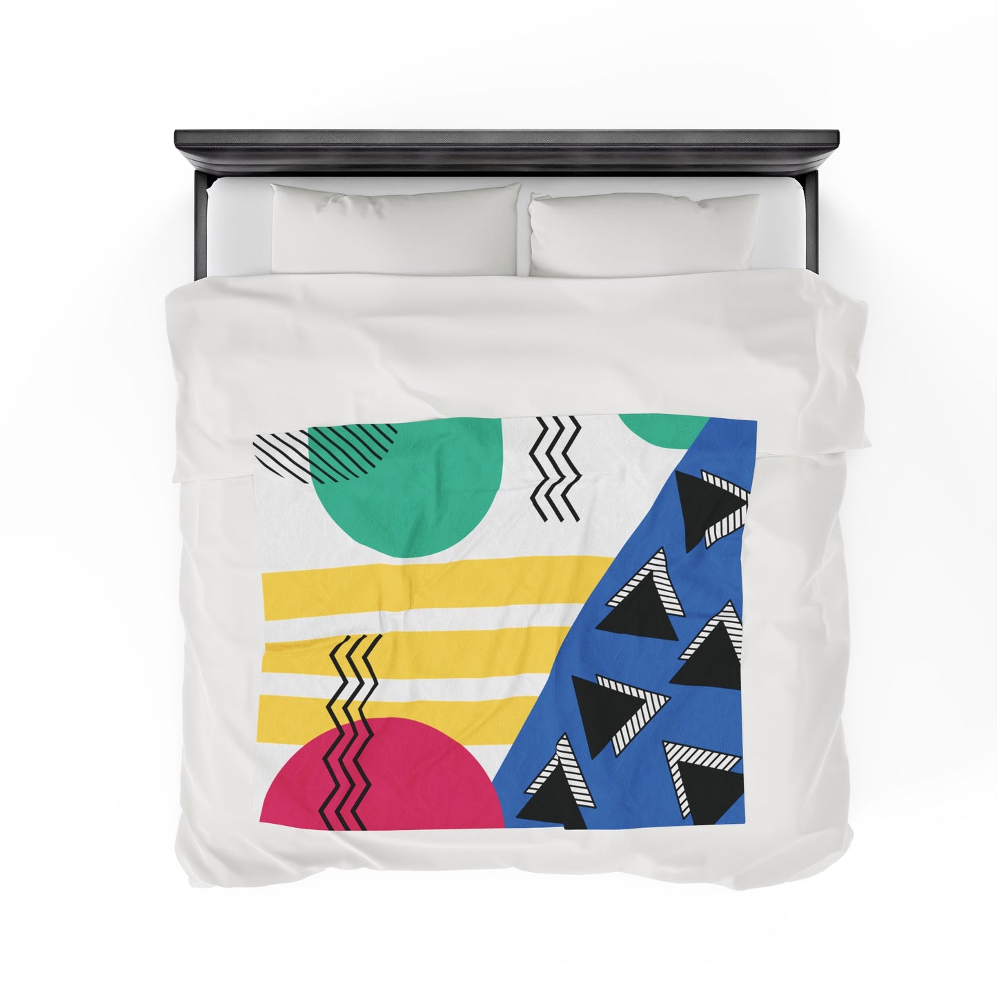 Retro 80's 90's Memphis Geometric, Throwback Aesthetic Multicolor Lightweight Velveteen Blanket