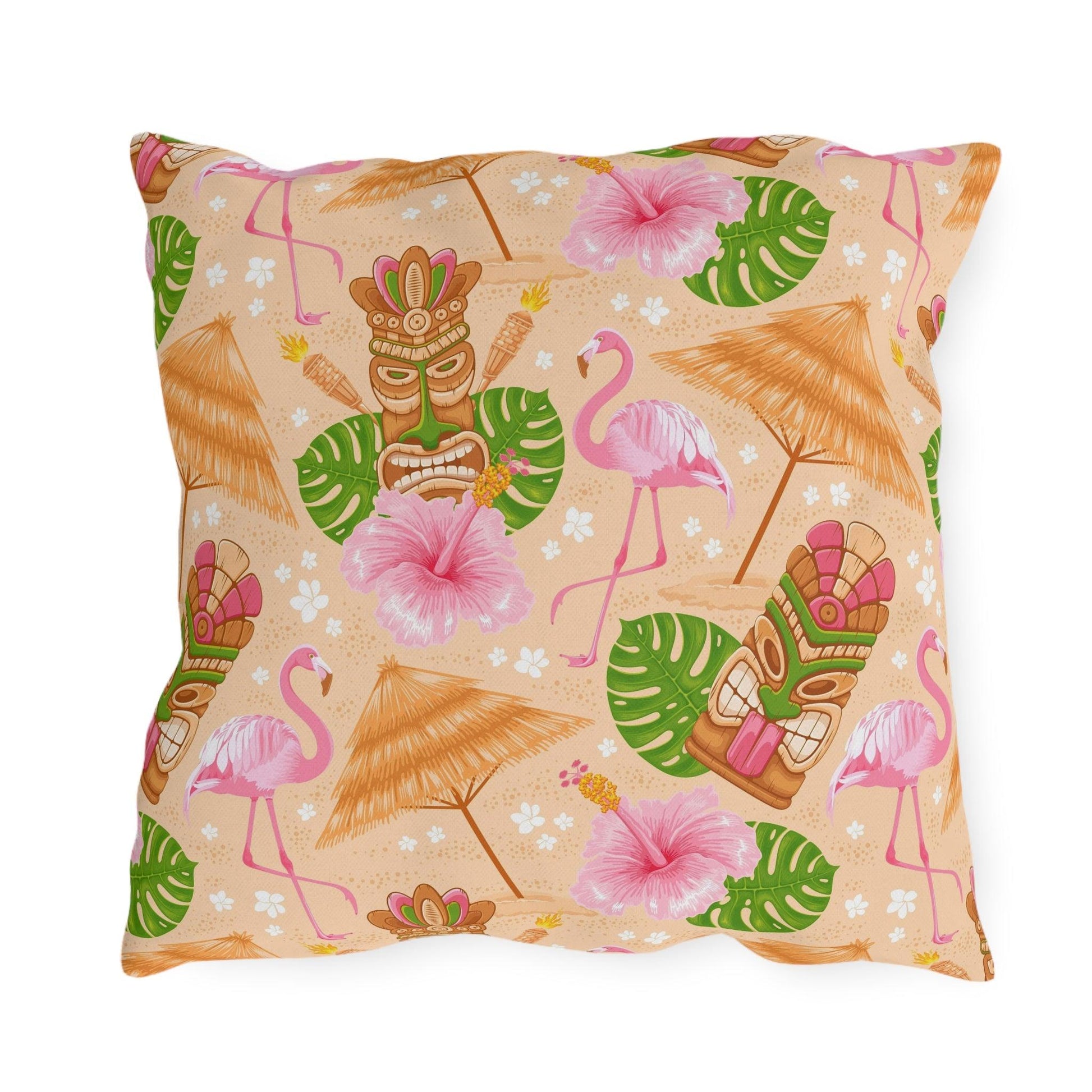 Retro 60s Tiki Flamingo Mid Century Modern Multicolor Outdoor Pillow | lovevisionkarma.com