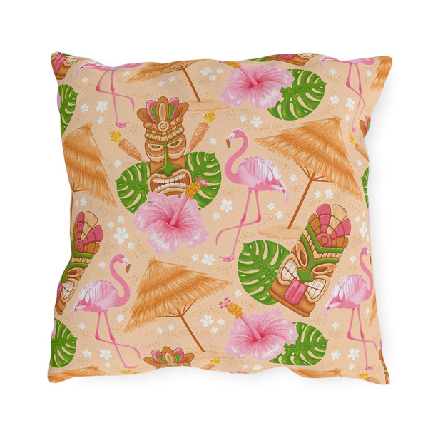 Retro 60s Tiki Flamingo Mid Century Modern Multicolor Outdoor Pillow