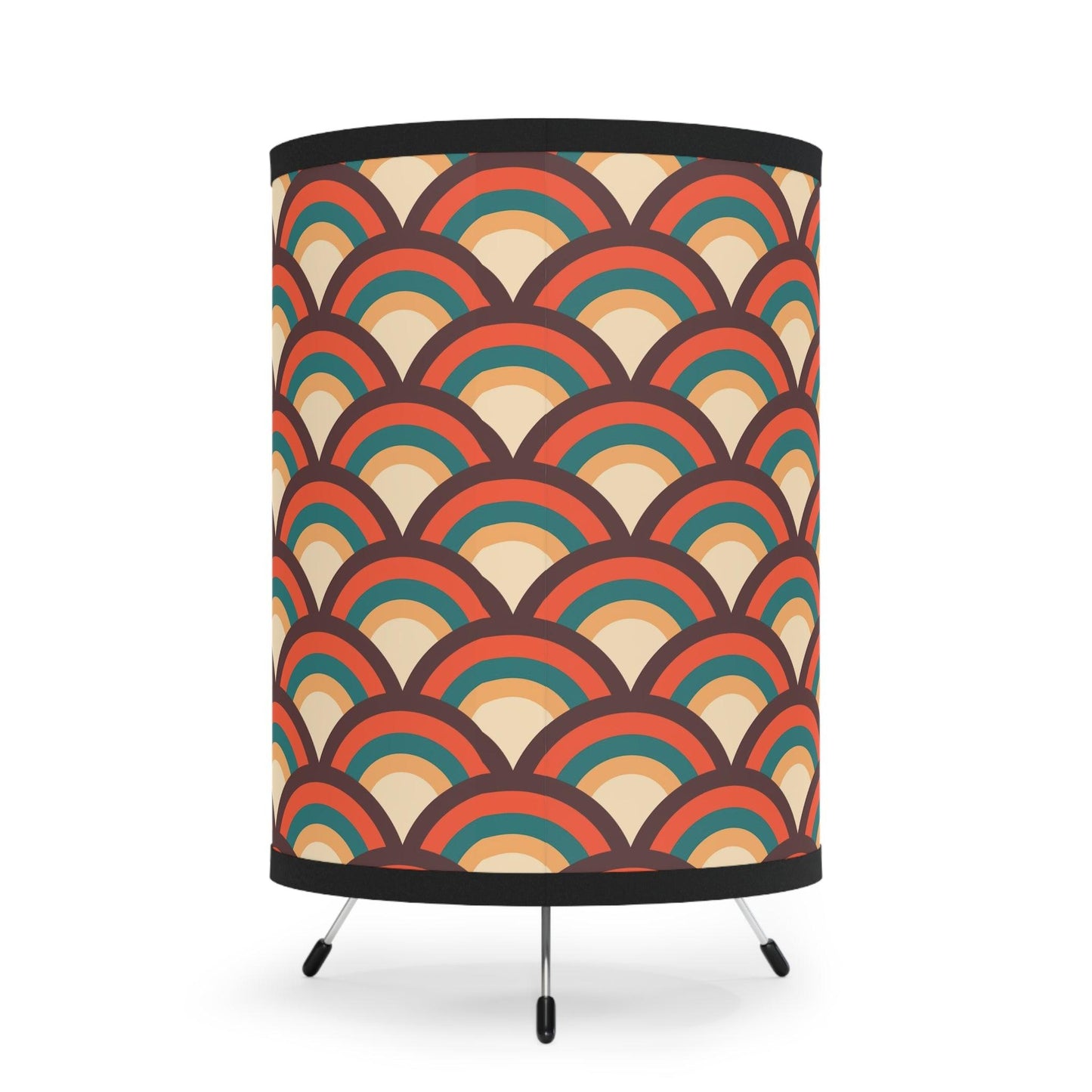 Retro Mid Century Mod Geometric Orange, Brown, Green & Cream Accent Lamp | lovevisionkarma.com