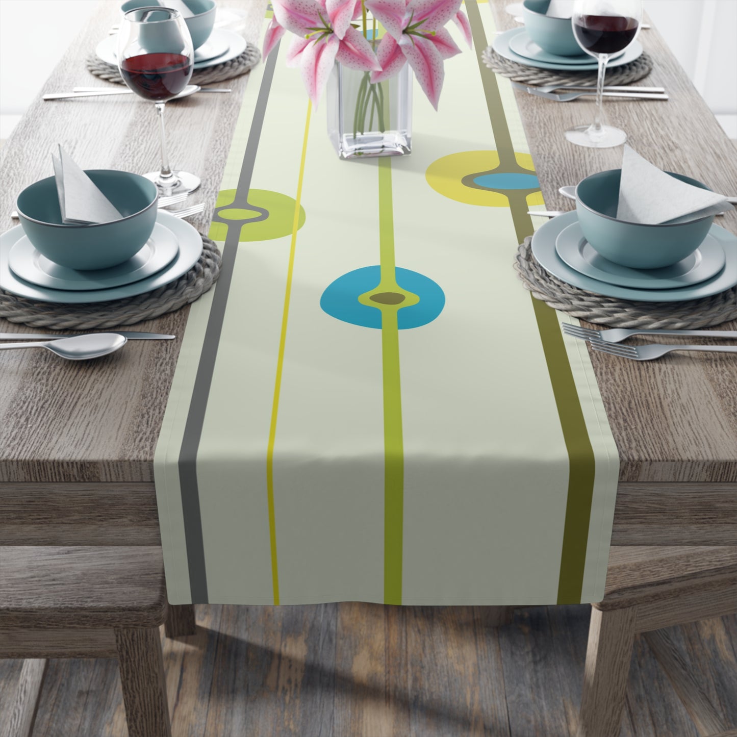 Mid Century Table Runner Abstract MCM Green/Blue Retro Table Linens