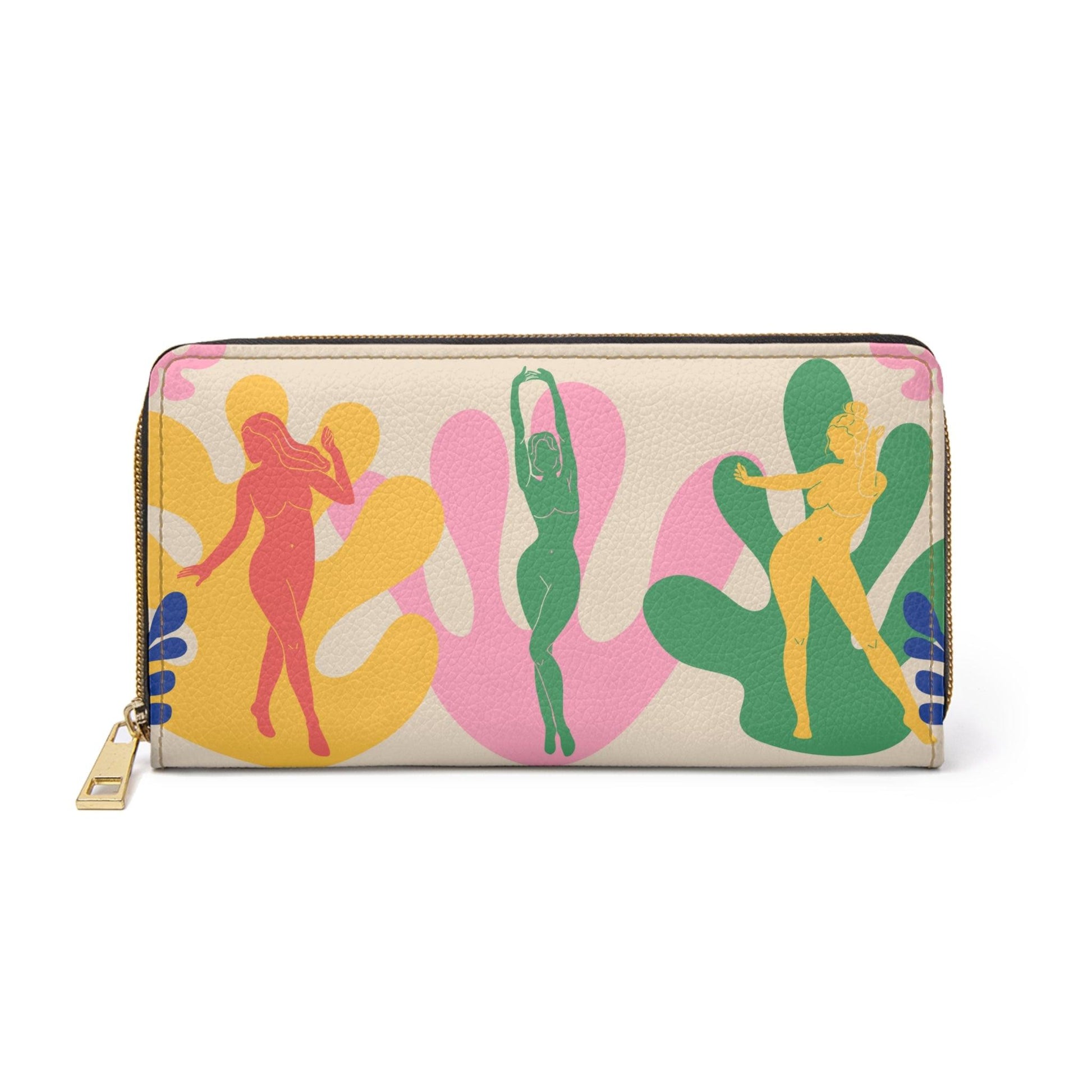 Retro Dancing Women Silhouette & Abstract Florals Matisse Inspired Multicolor Zipper Wallet | lovevisionkarma.com