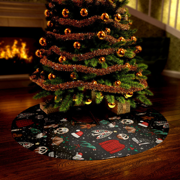 Kitschy Kawaii Goth Christmas, Creepy Cute Whimsigoth Creepmas Black Tree Skirt