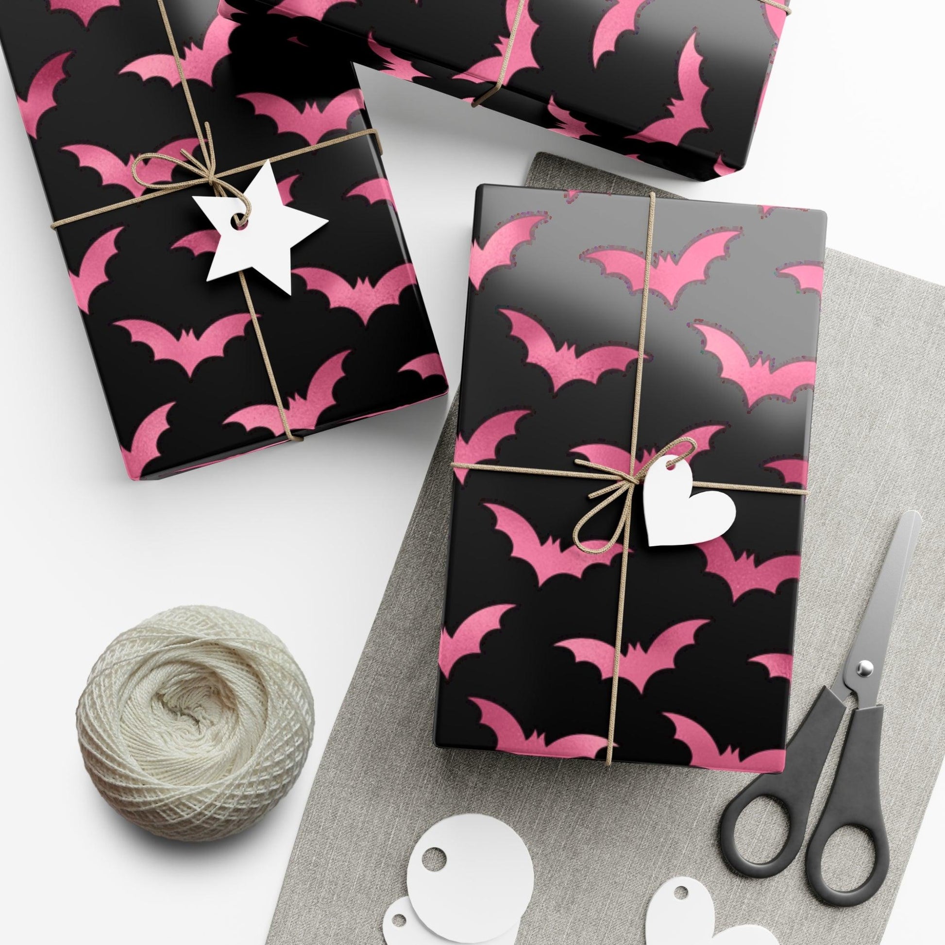 Pink Bats Halloween, Goth Christmas & Creepmas Glam Goth Black Eco-Friendly Gift Wrap Paper | lovevisionkarma.com