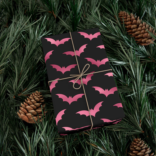 Pink Bats Halloween, Goth Christmas & Creepmas Glam Goth Black Eco-Friendly Gift Wrap Paper