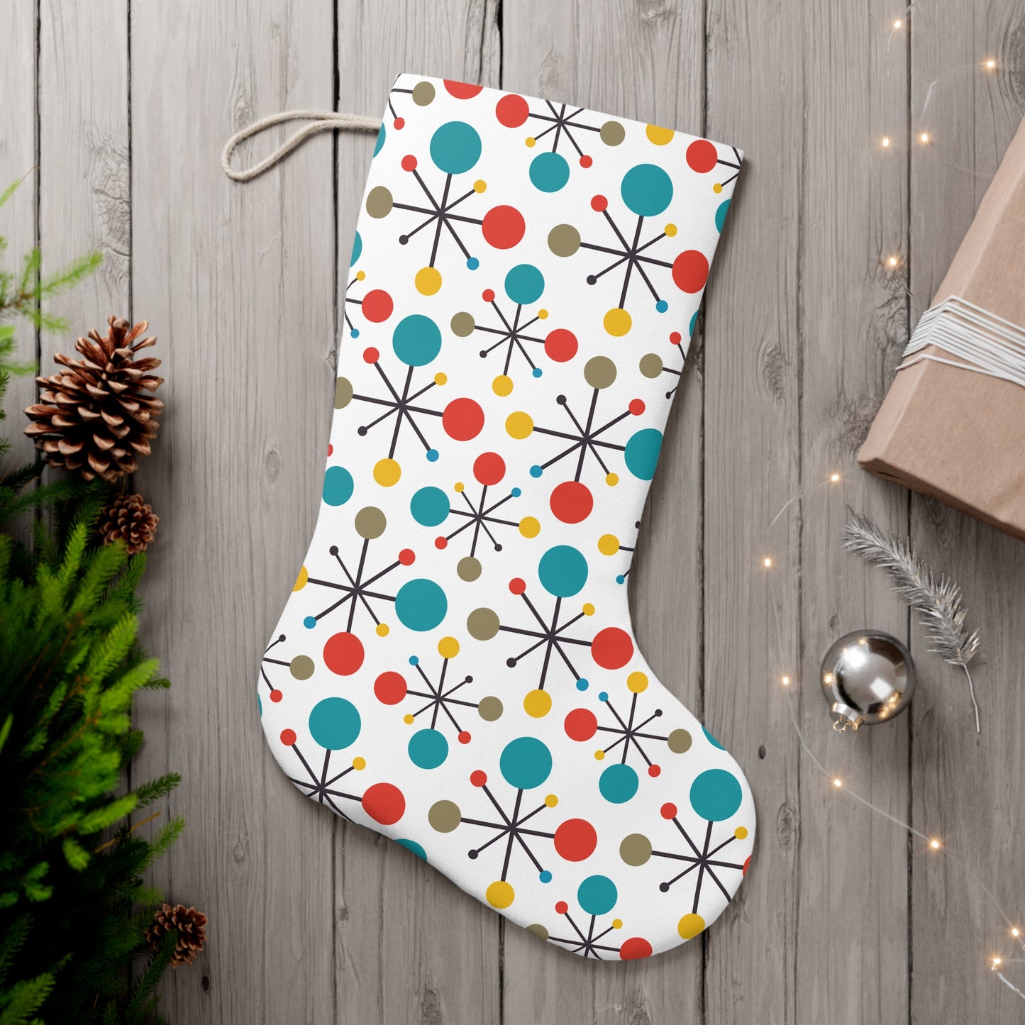 Retro Atomic Burst 1950s Colorful Christmas Holiday Stocking