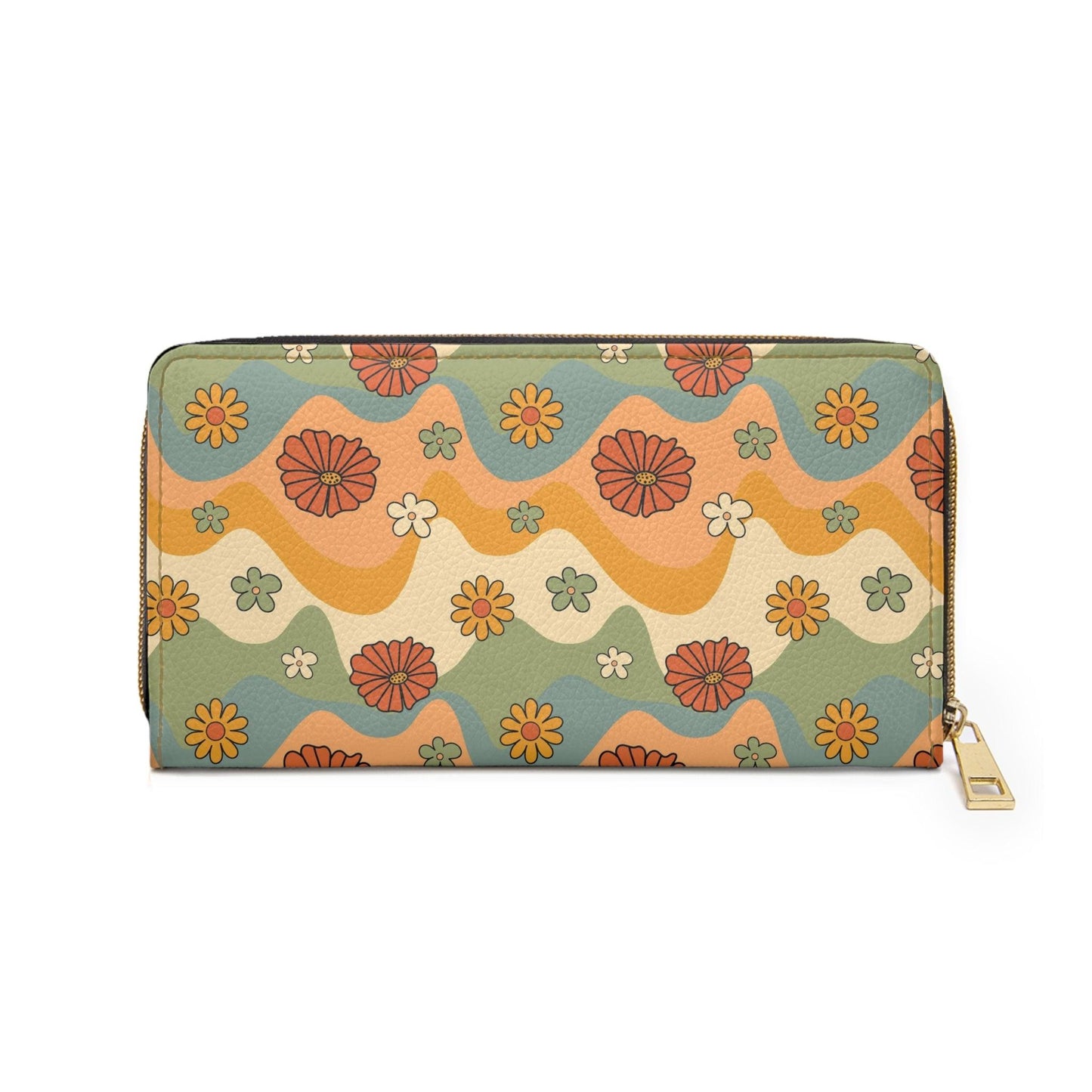 Boho Flowers and Waves Cottagecore Retro Multicolor Zipper Wallet | lovevisionkarma.com