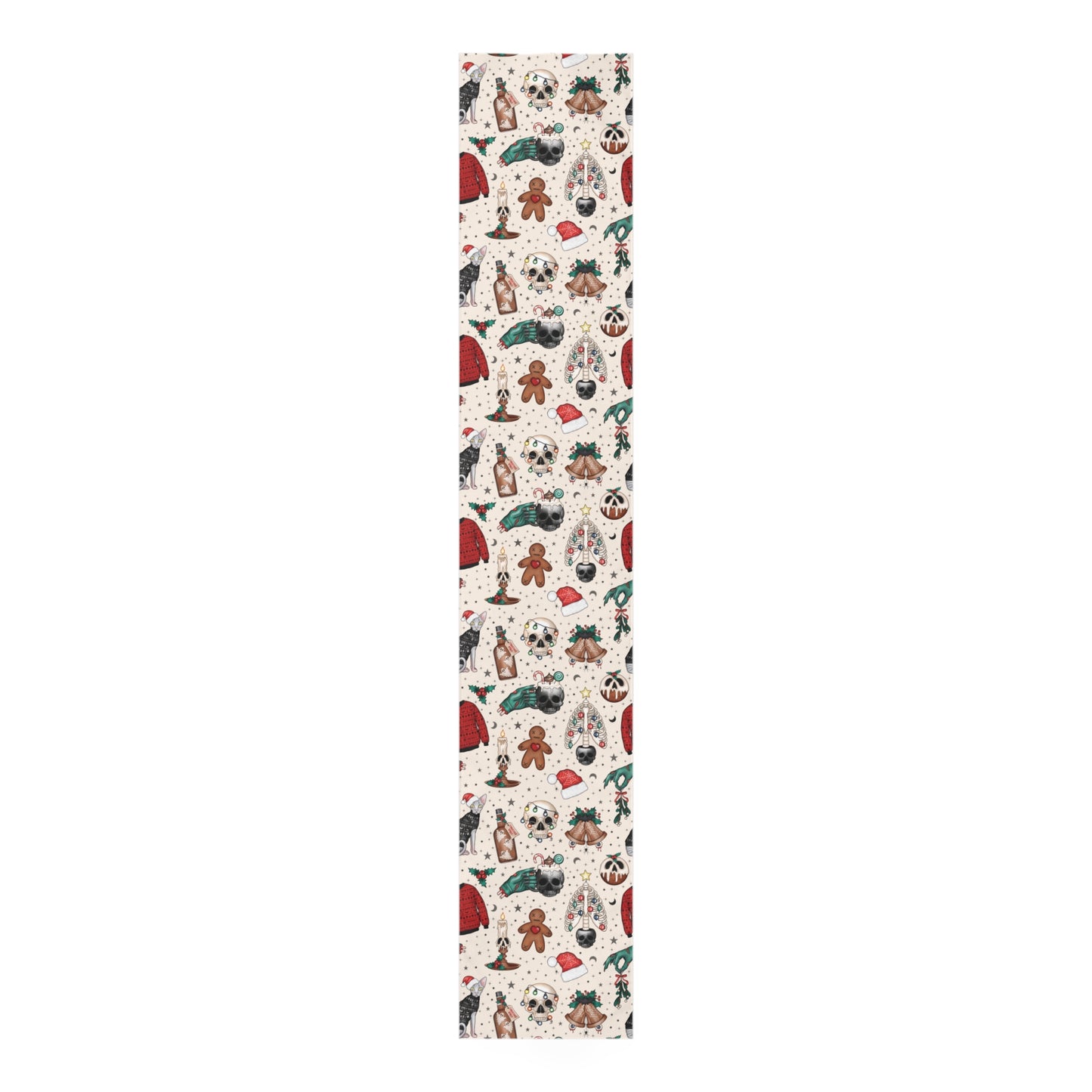 Kitschy Kawaii Goth Christmas, Creepy Cute Whimsigoth Multicolor Creepmas Table Runner