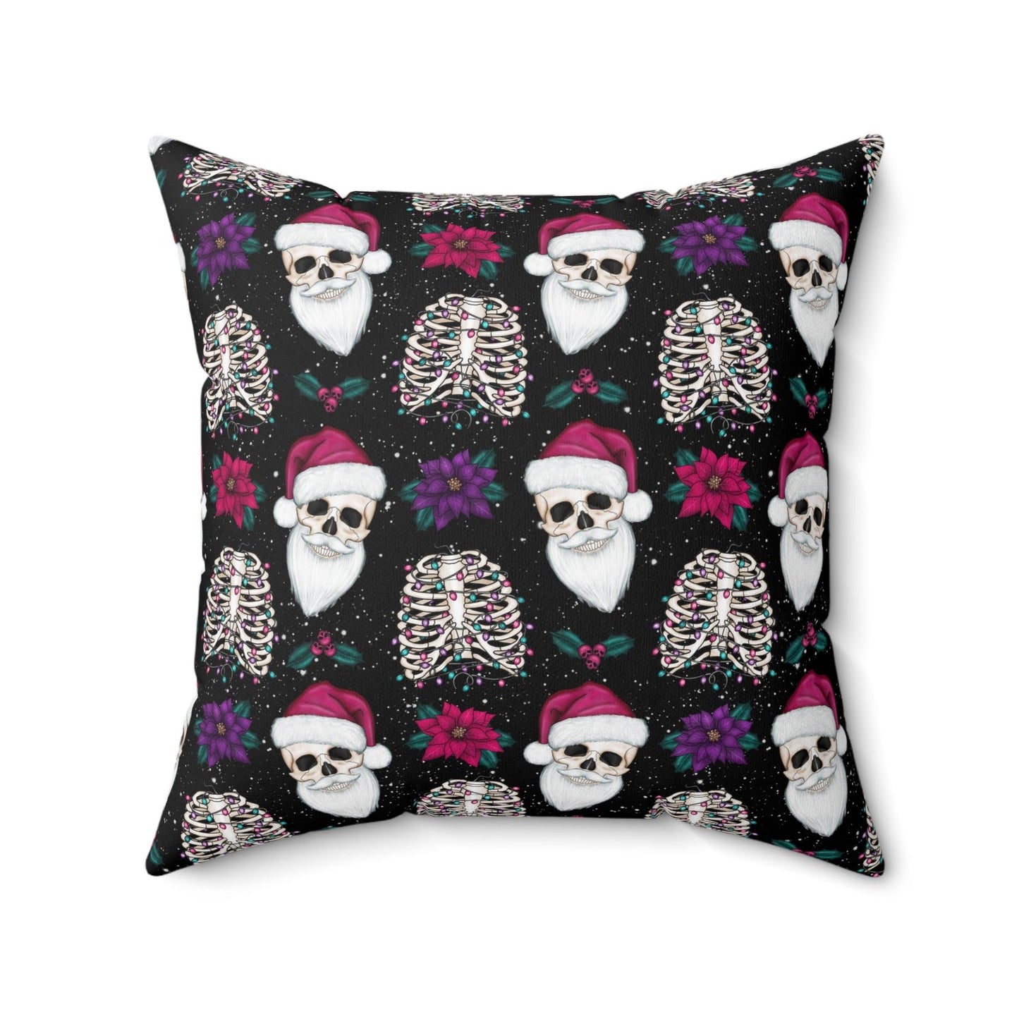 Skull Santa Goth Christmas, Kitschy Black Creepmas Holiday Throw Pillow | lovevisionkarma.com