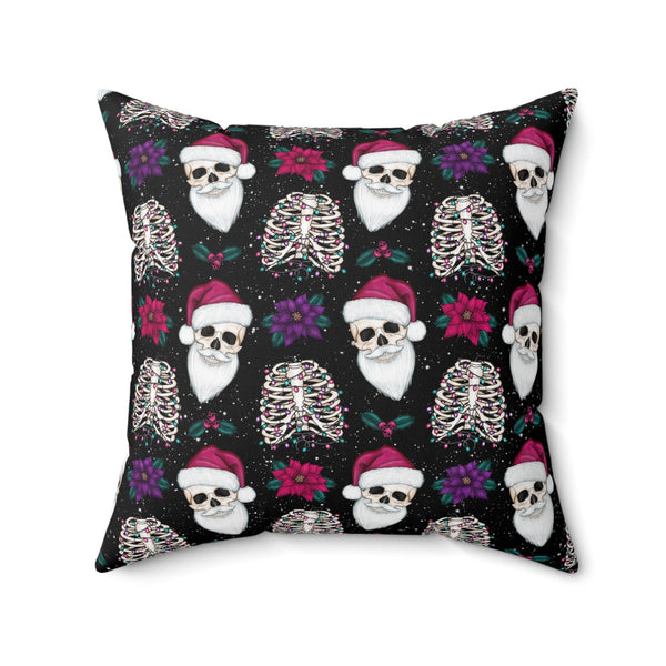 Skull Santa Goth Christmas, Kitschy Black Creepmas Holiday Throw Pillow