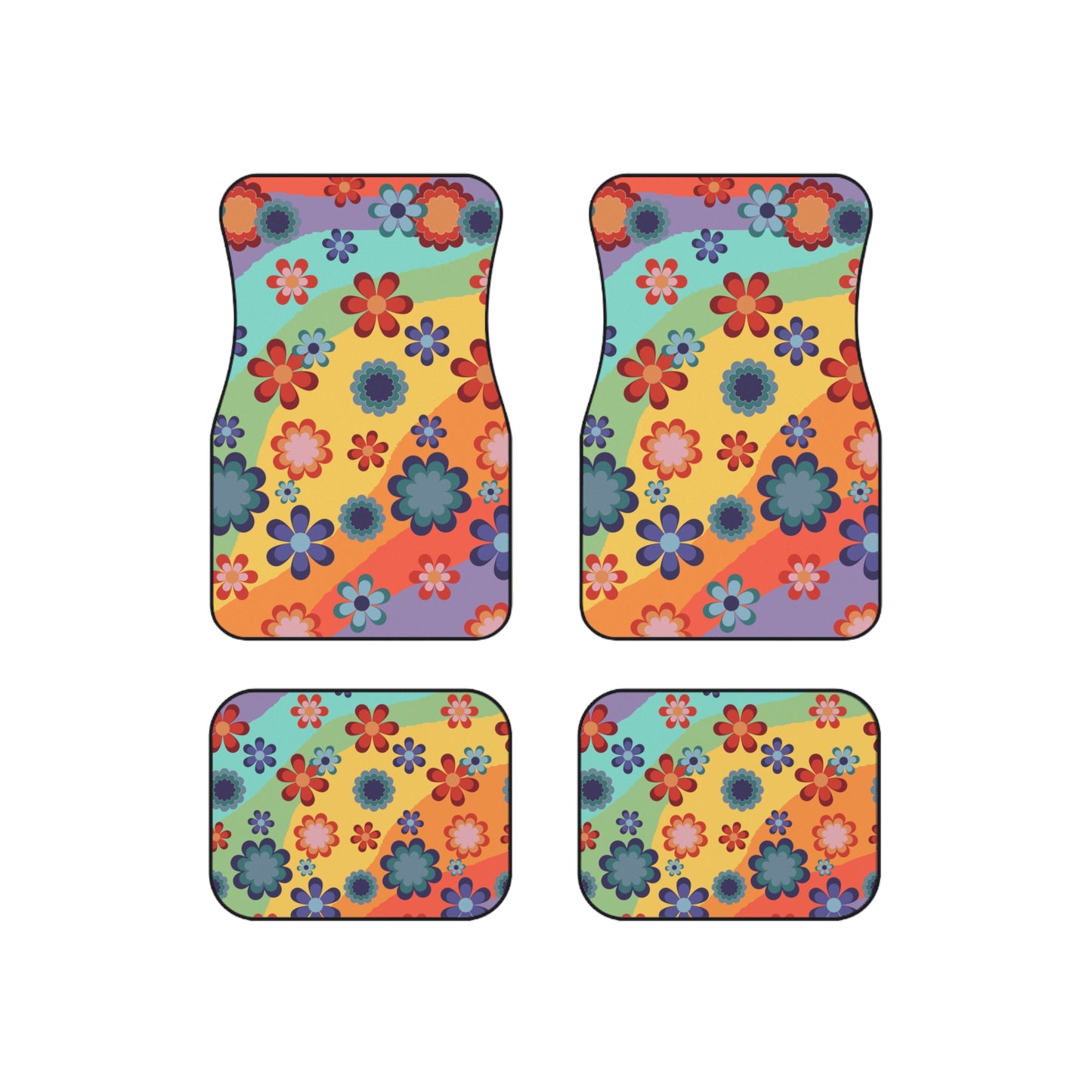 Cute and Groovy Hippie Flowers Retro 60's MCM Car Mats (Set of 4)