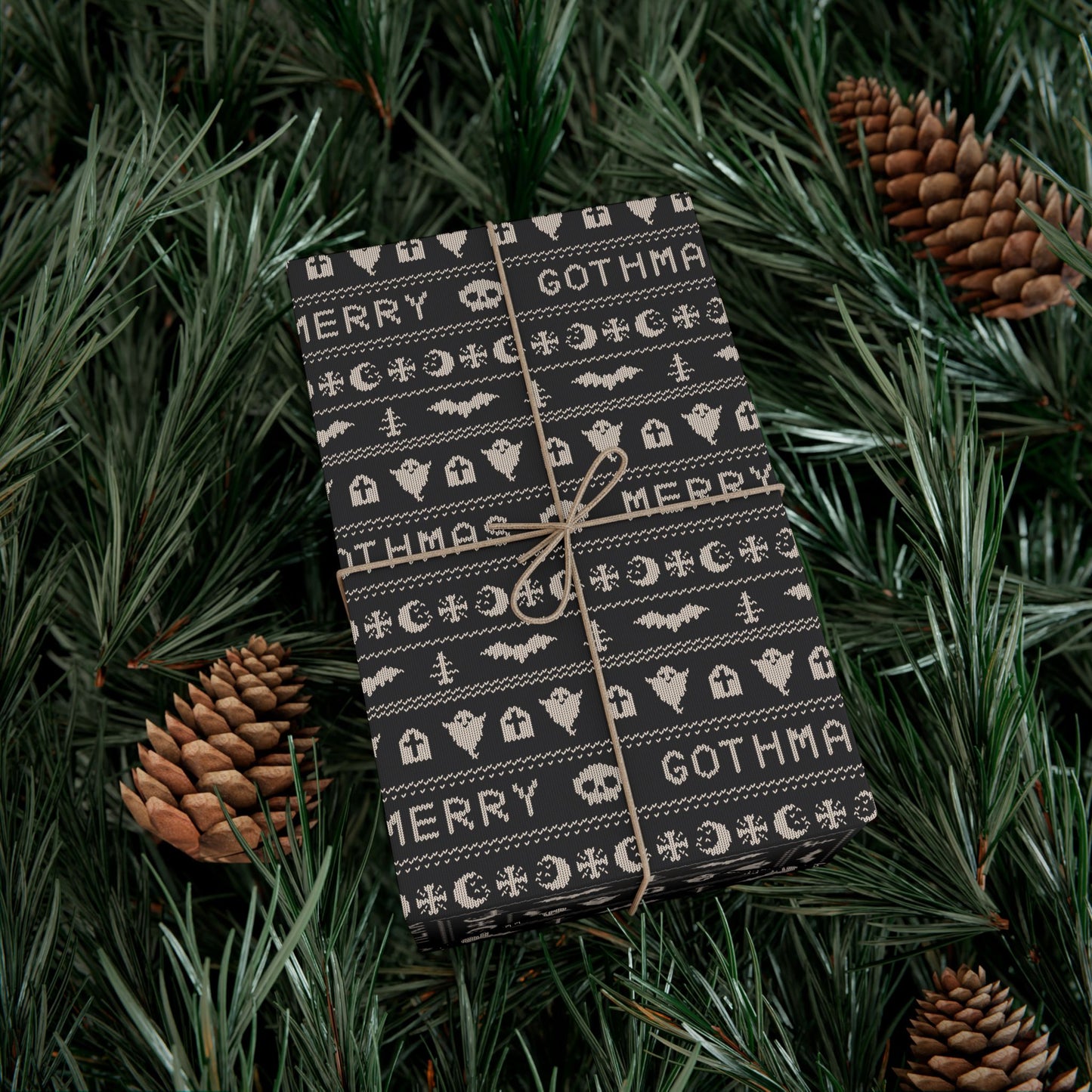 Goth Christmas Ugly Sweater Inspired, Gothmas & Kitschy Creepmas Black Eco-Friendly Holiday Gift Wrap