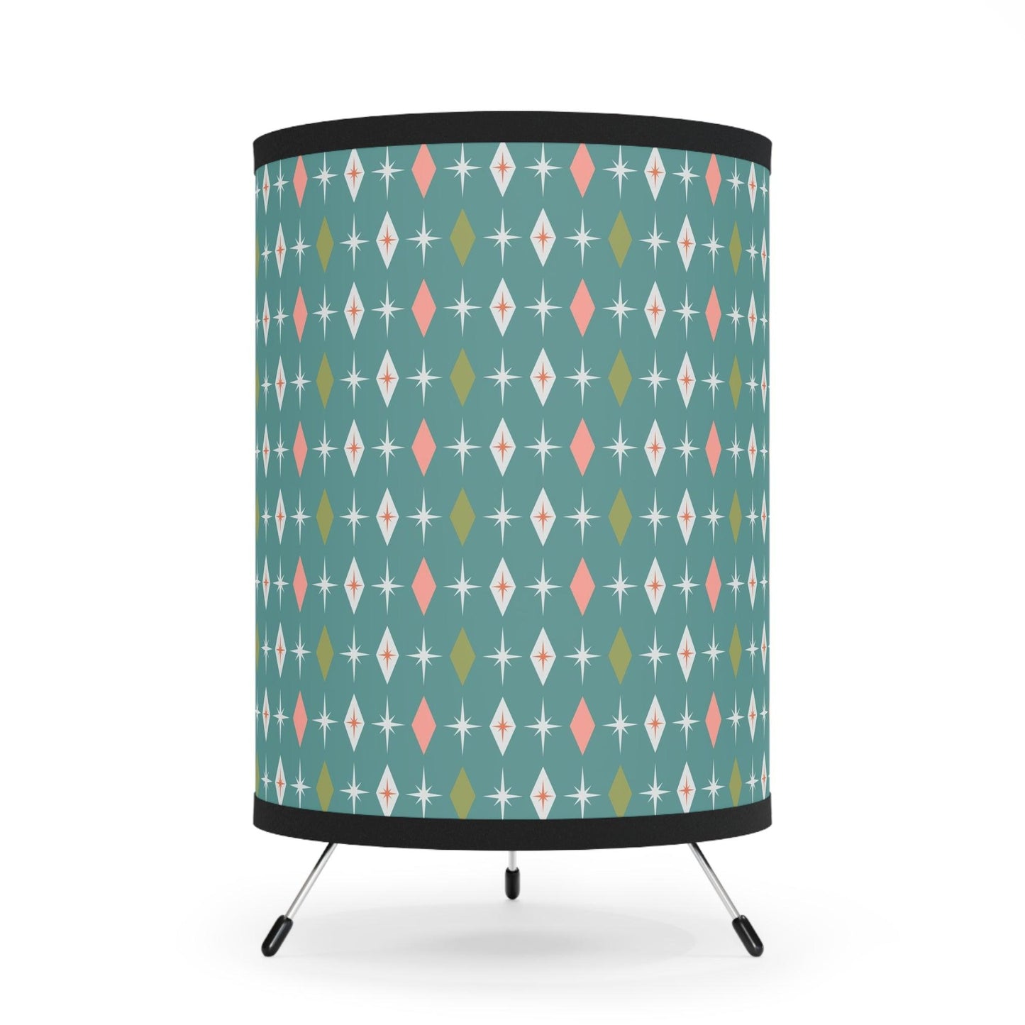 Retro 50s Atomic Burst and Diamonds Teal and Pink Tabletop Tripod Lamp | lovevisionkarma.com