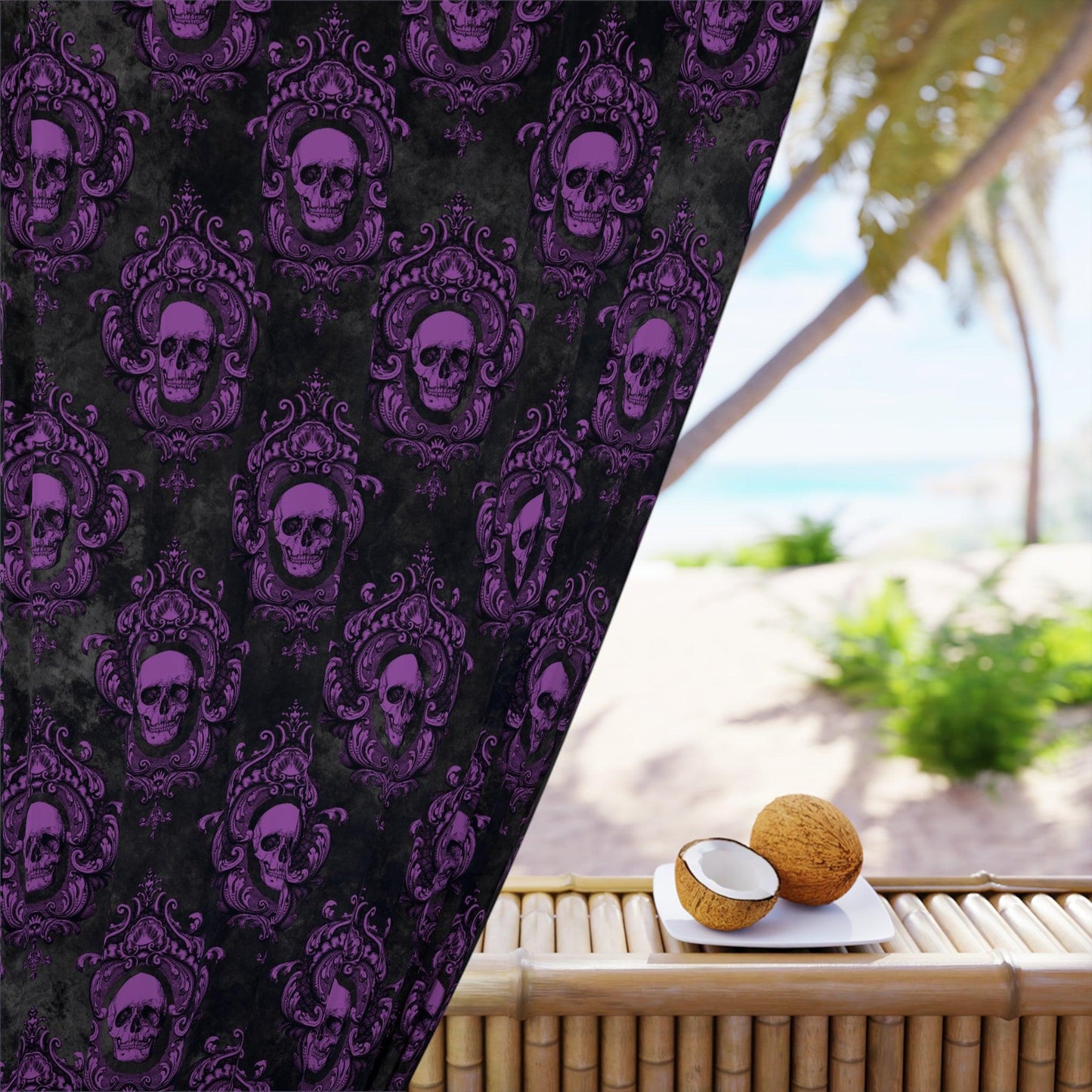 Gothic Skulls Dark Academia Black & Purple Blackout Window Curtain Panel | lovevisionkarma.com