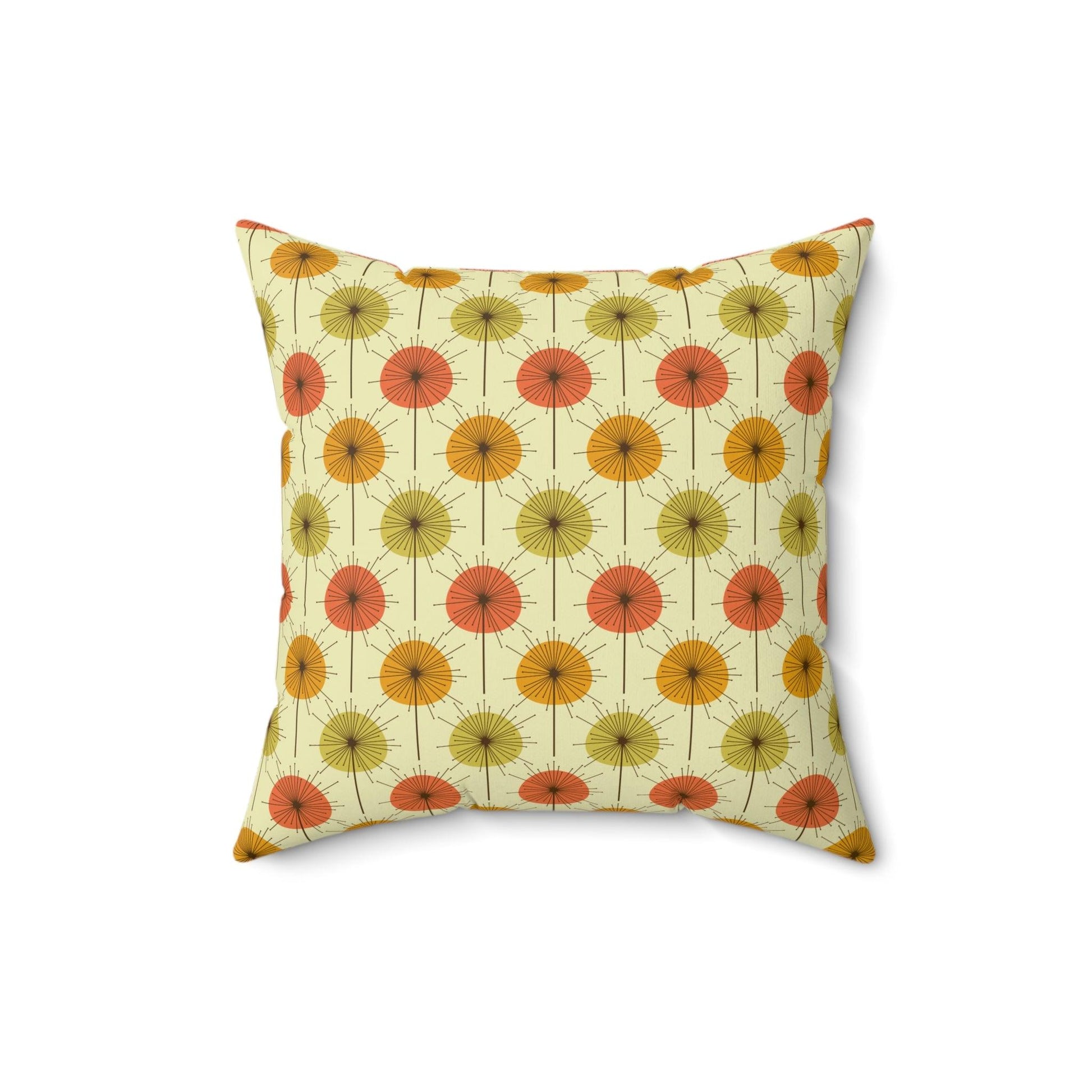 Retro Mid Century Mod Dandelion Yellow, Orange & Green Throw Pillow | lovevisionkarma.com