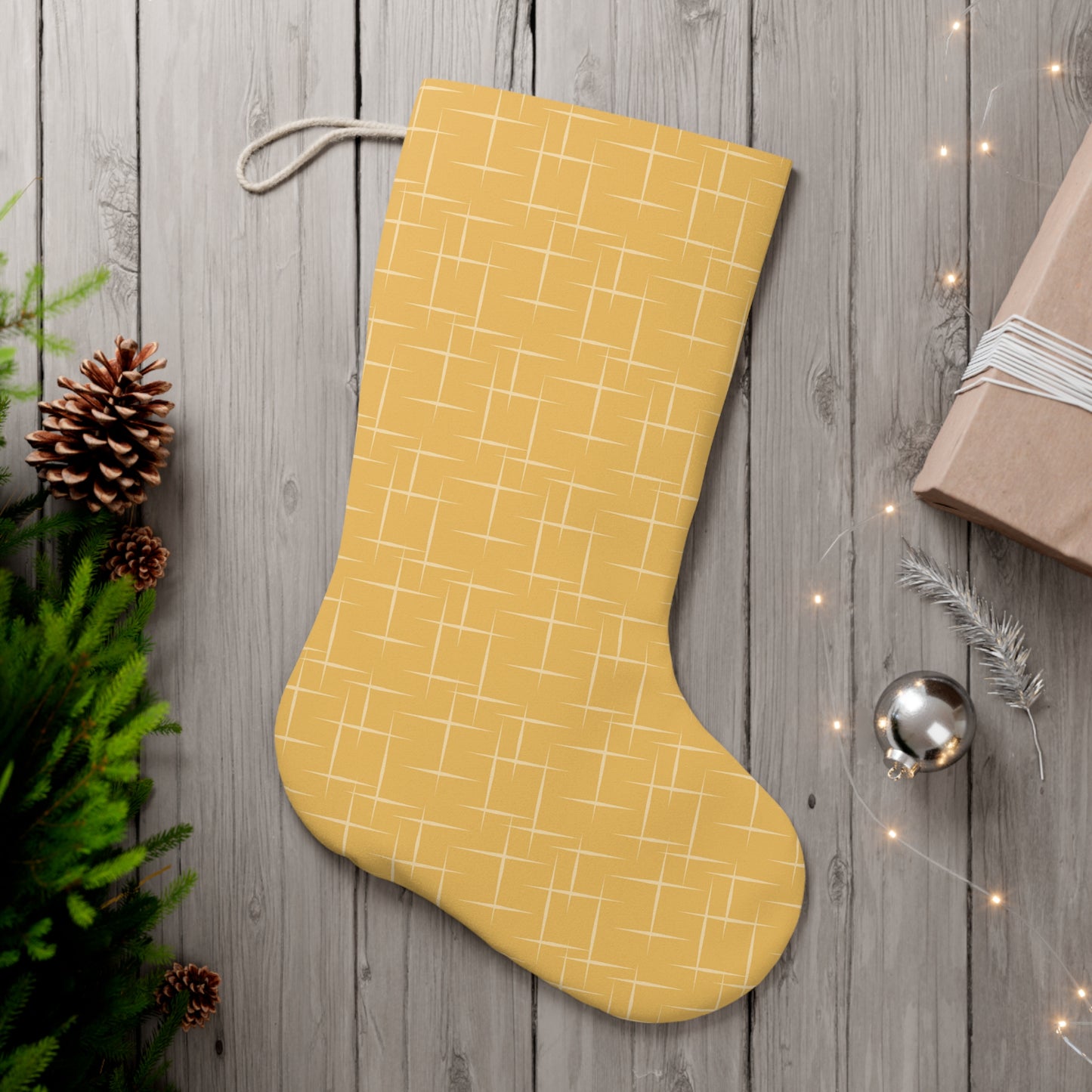 Retro 50's 60's Mid Century Modern Lines Yellow Christmas Stocking