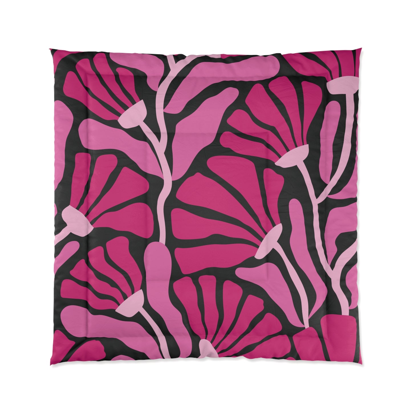 Groovy Mod Minimalist Flowers MCM Black & Pink Comforter