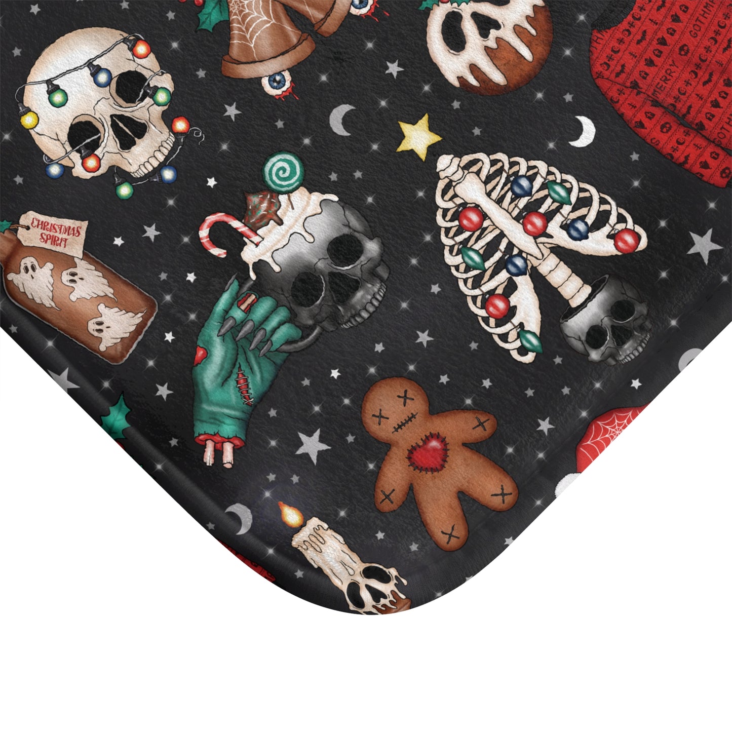 Kitschy Kawaii Goth Christmas, Creepy Cute Whimsigoth Black Creepmas Bath Mat