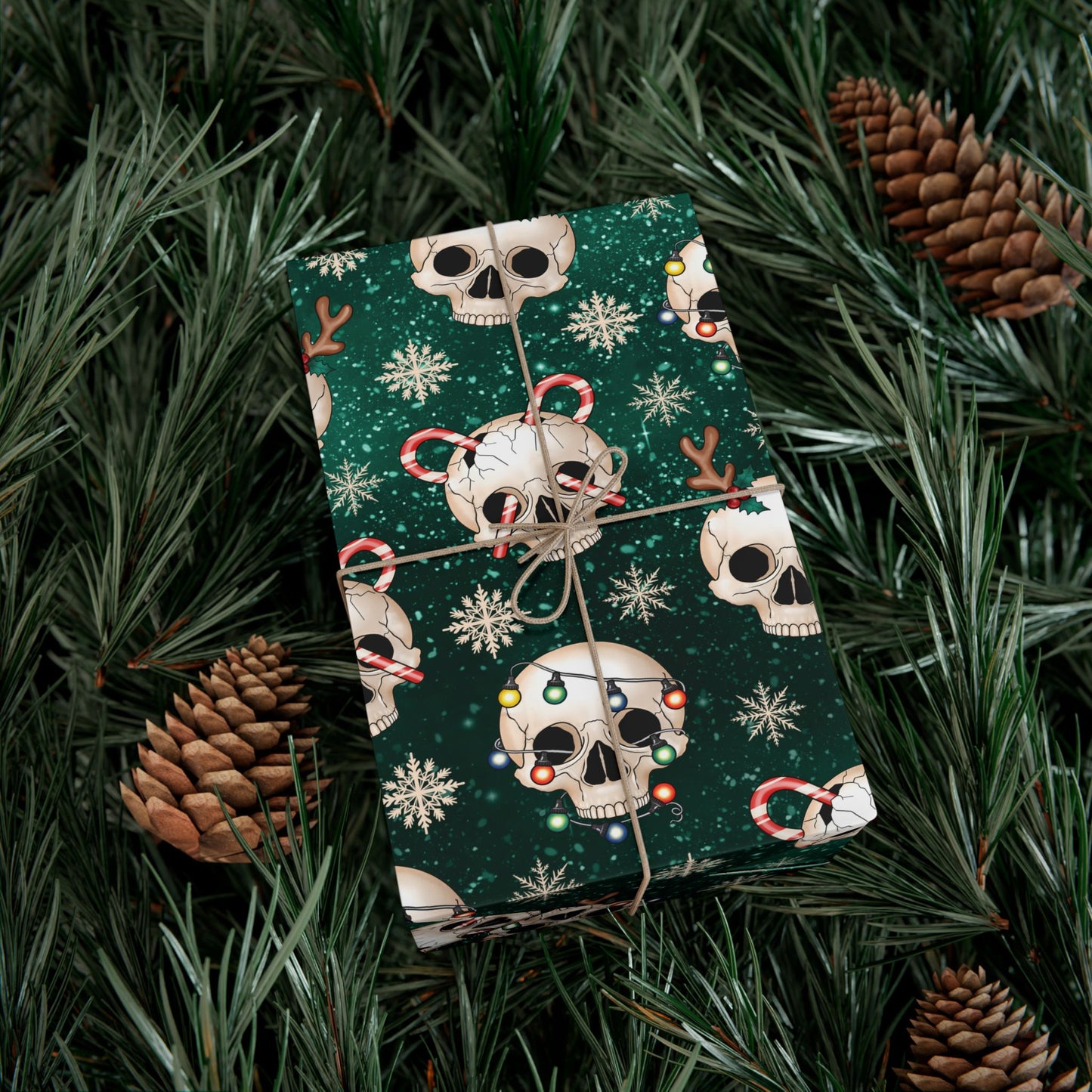 Goth Christmas Skulls Festive Green Creepmas Eco-Friendly Gift Wrap