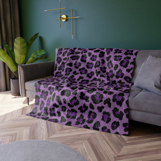 Purple Leopard Cheetah Spots Animal Print Crushed Velvet Blanket