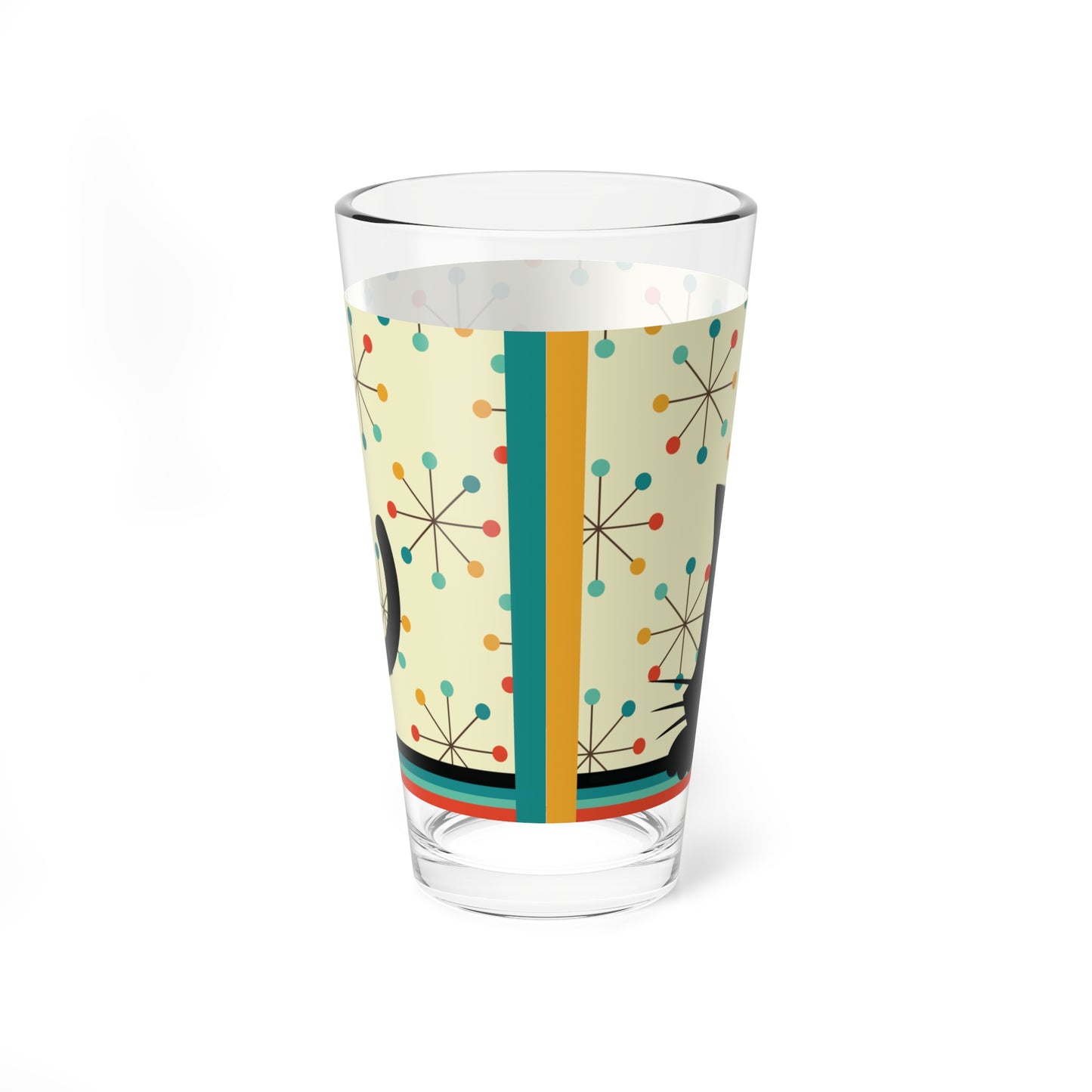 Retro 50s Atomic Black Cat and Starbursts Mid Century Mod Multicolor Pint Glass