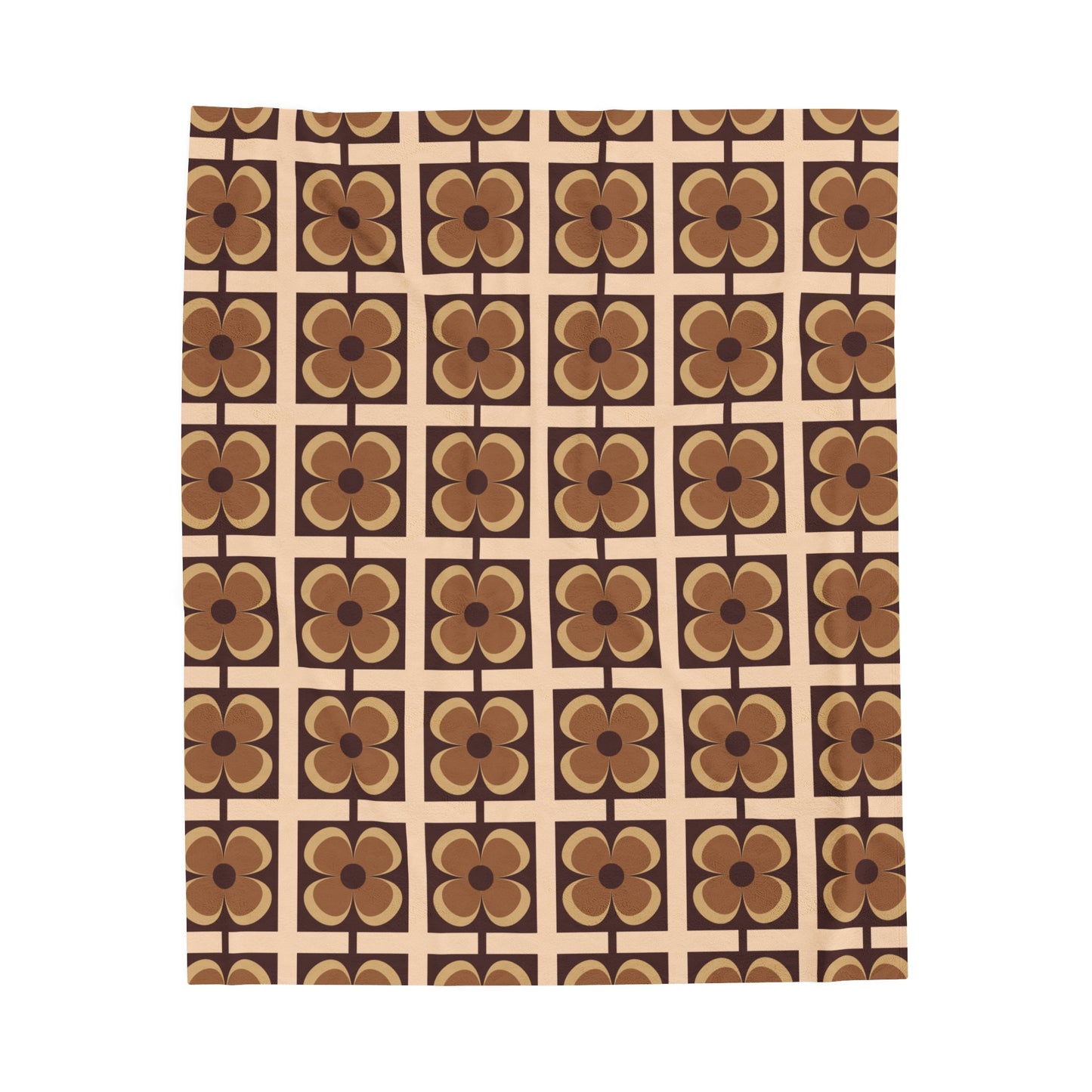 Retro 60s 70s Flowers Geometric Mid Century Modern Brown Velveteen Lightweight Blanket