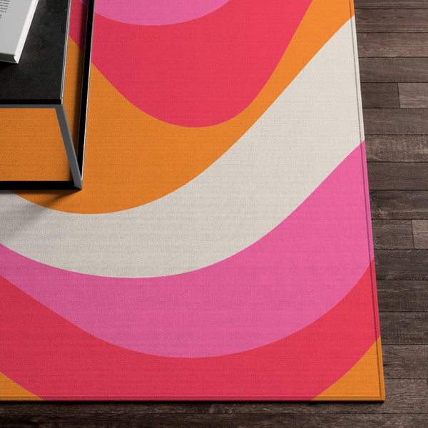 Groovy 60's Retro Mid Century Mod Swirl Pink, Orange & Cream Anti-Slip Accent Rug