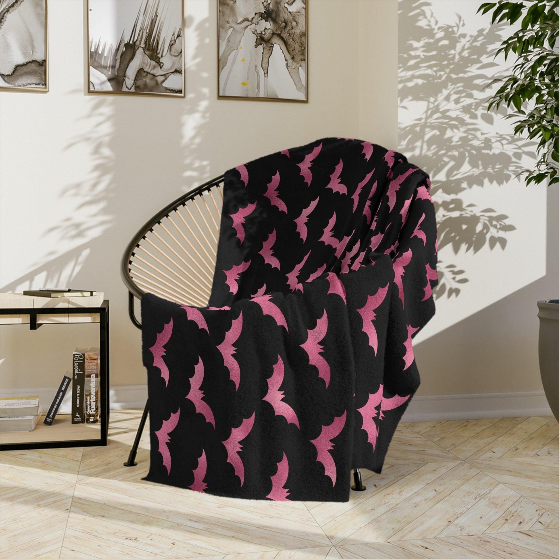 Pink Bats Creepy Halloween Glam Goth Witchy Velveteen Minky Blanket | lovevisionkarma.com