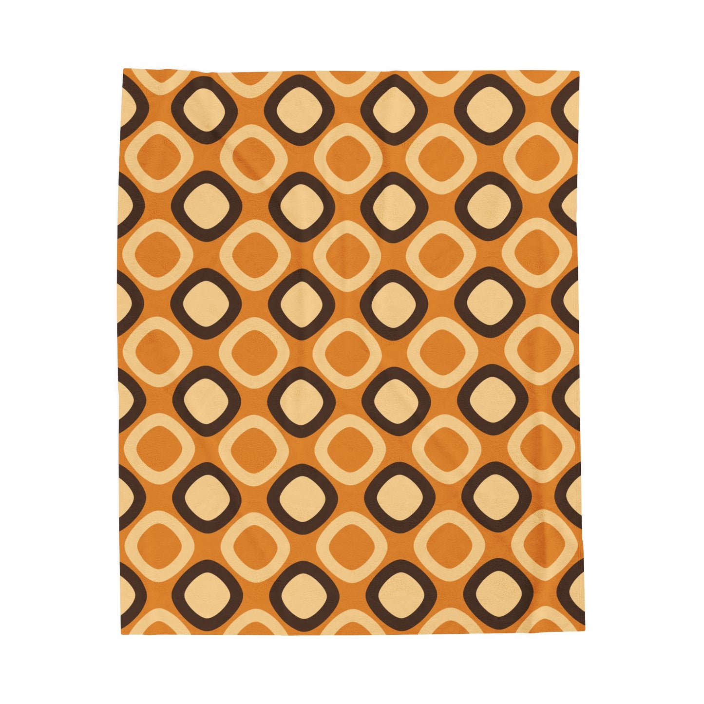 Retro 60s 70s Mod Squares MCM Orange, Brown Lightweight Velveteen Blanket