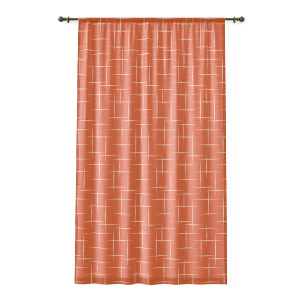 Retro 50s Orange Mid Century Modern Sheer Window Curtain