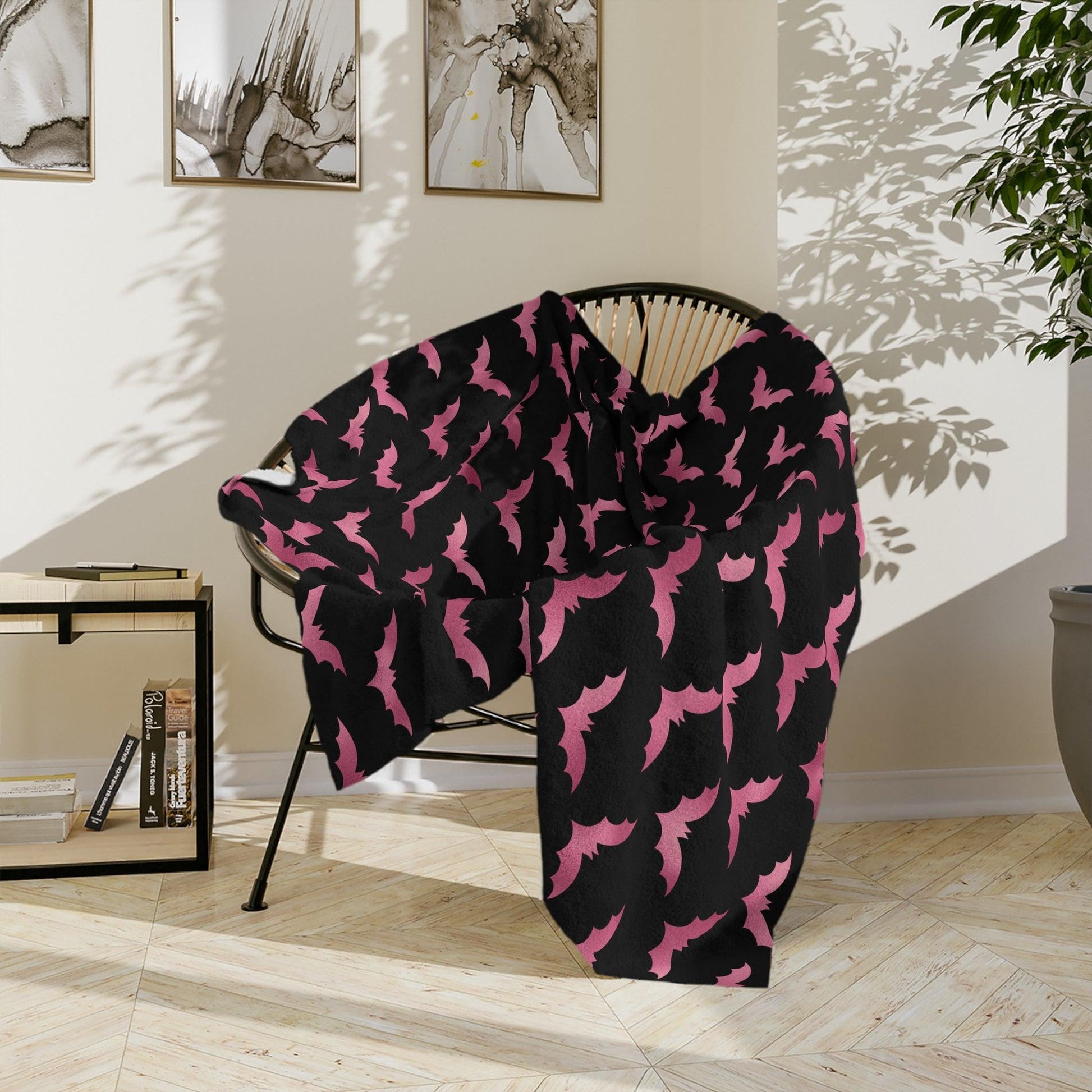 Pink Bats Creepy Halloween Glam Goth Witchy Velveteen Minky Blanket | lovevisionkarma.com