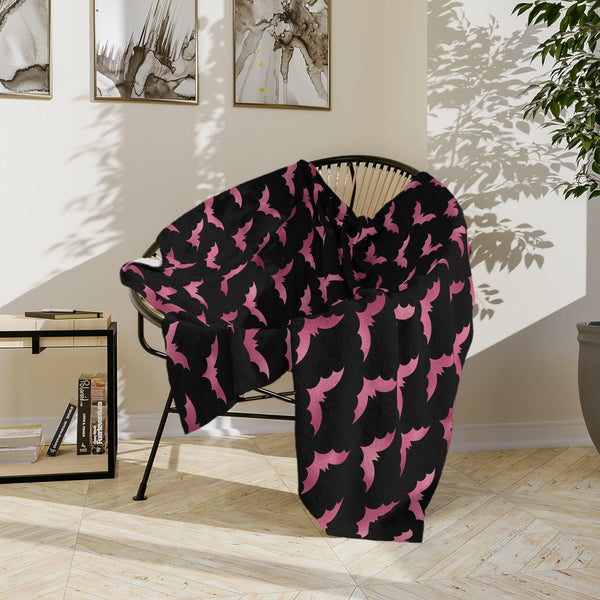 Pink Bats Creepy Halloween Glam Goth Witchy Velveteen Minky Blanket